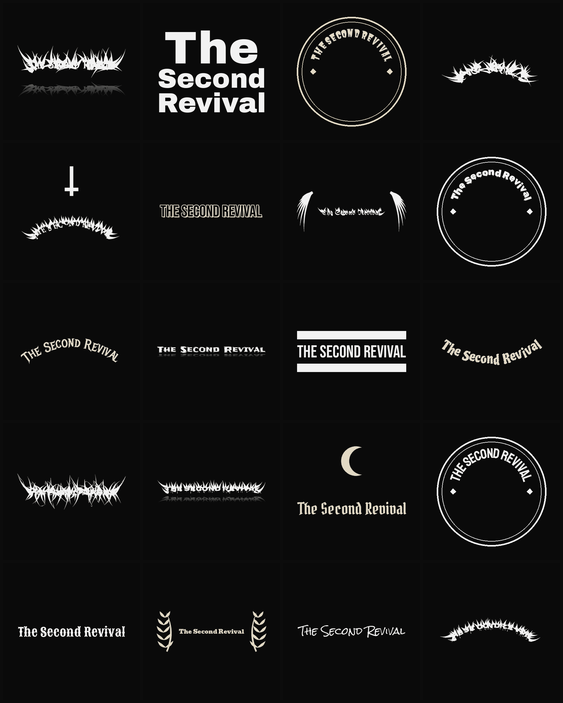 Twenty The Second Revival band logo ideas — different faces, treatments and spike settings