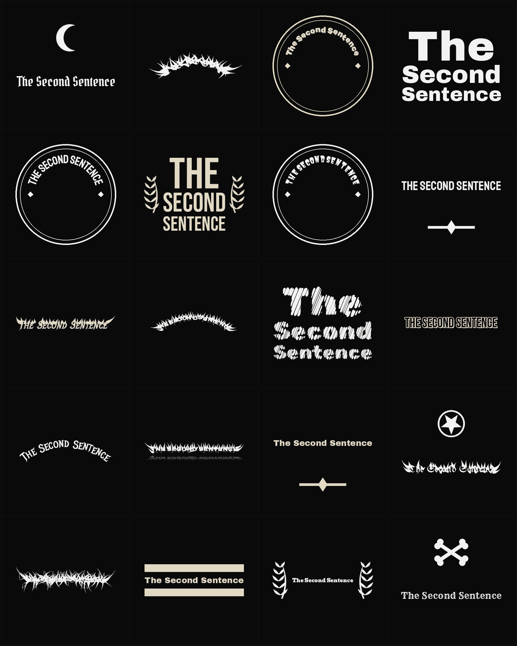 Twenty The Second Sentence band logo ideas — different faces, treatments and spike settings