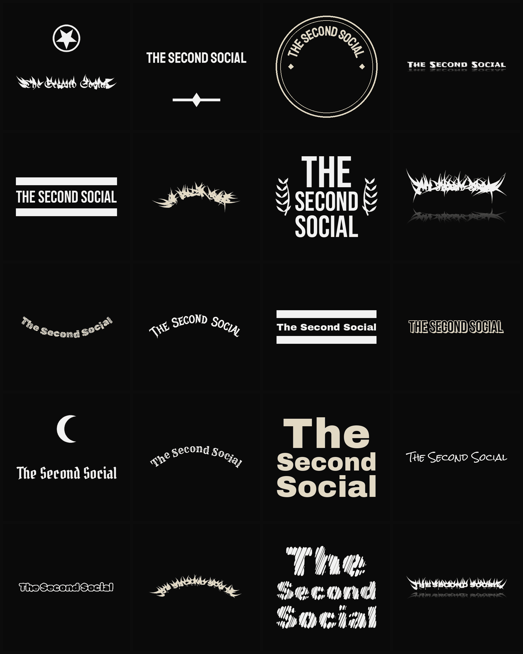 Twenty The Second Social band logo ideas — different faces, treatments and spike settings