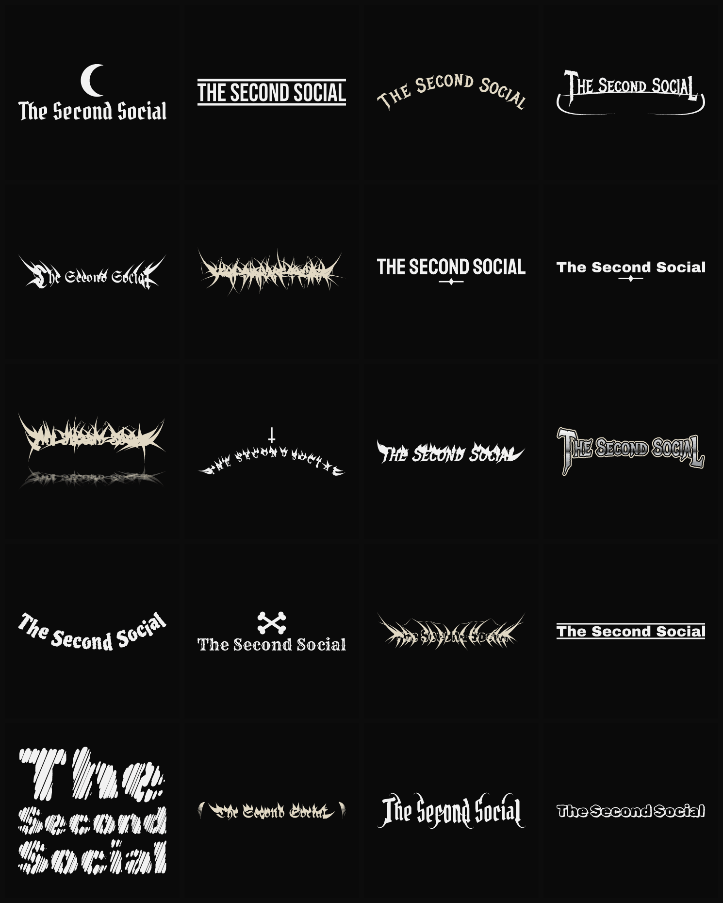 Twenty The Second Social band logo ideas — different faces, treatments and spike settings