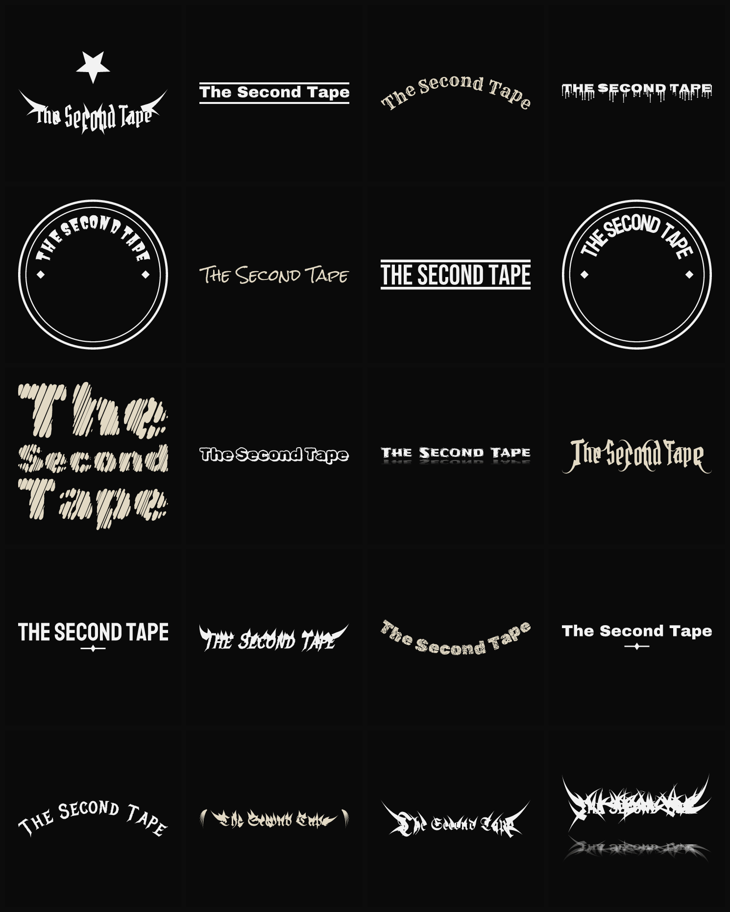 Twenty The Second Tape band logo ideas — different faces, treatments and spike settings