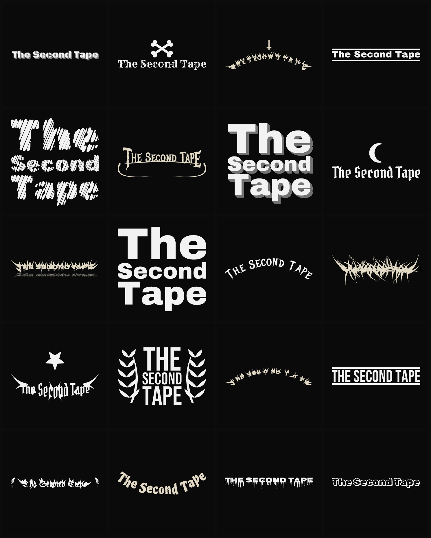 Twenty The Second Tape band logo ideas — different faces, treatments and spike settings