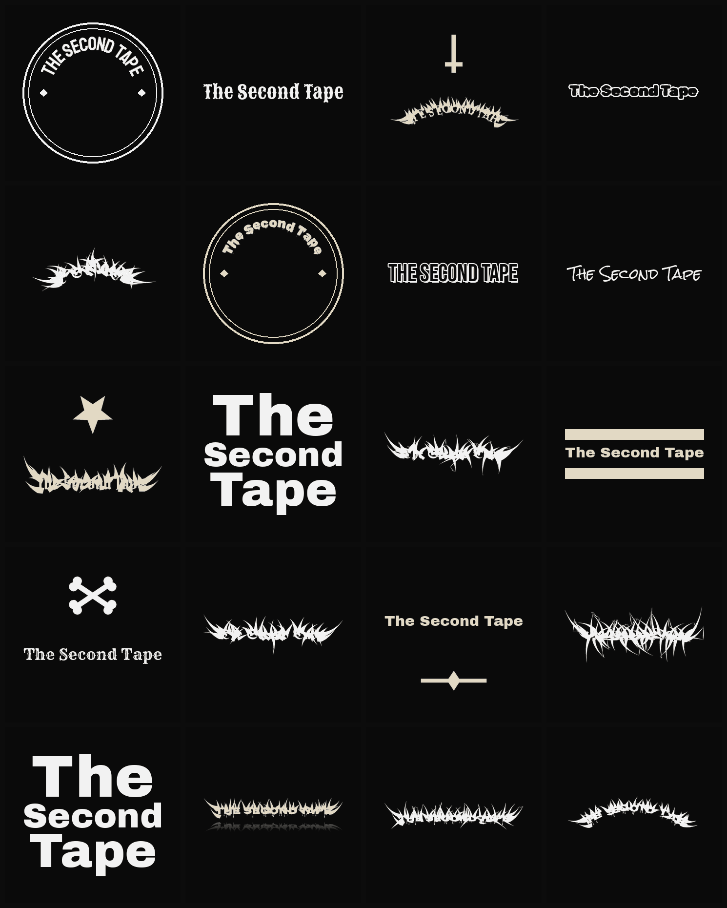Twenty The Second Tape band logo ideas — different faces, treatments and spike settings
