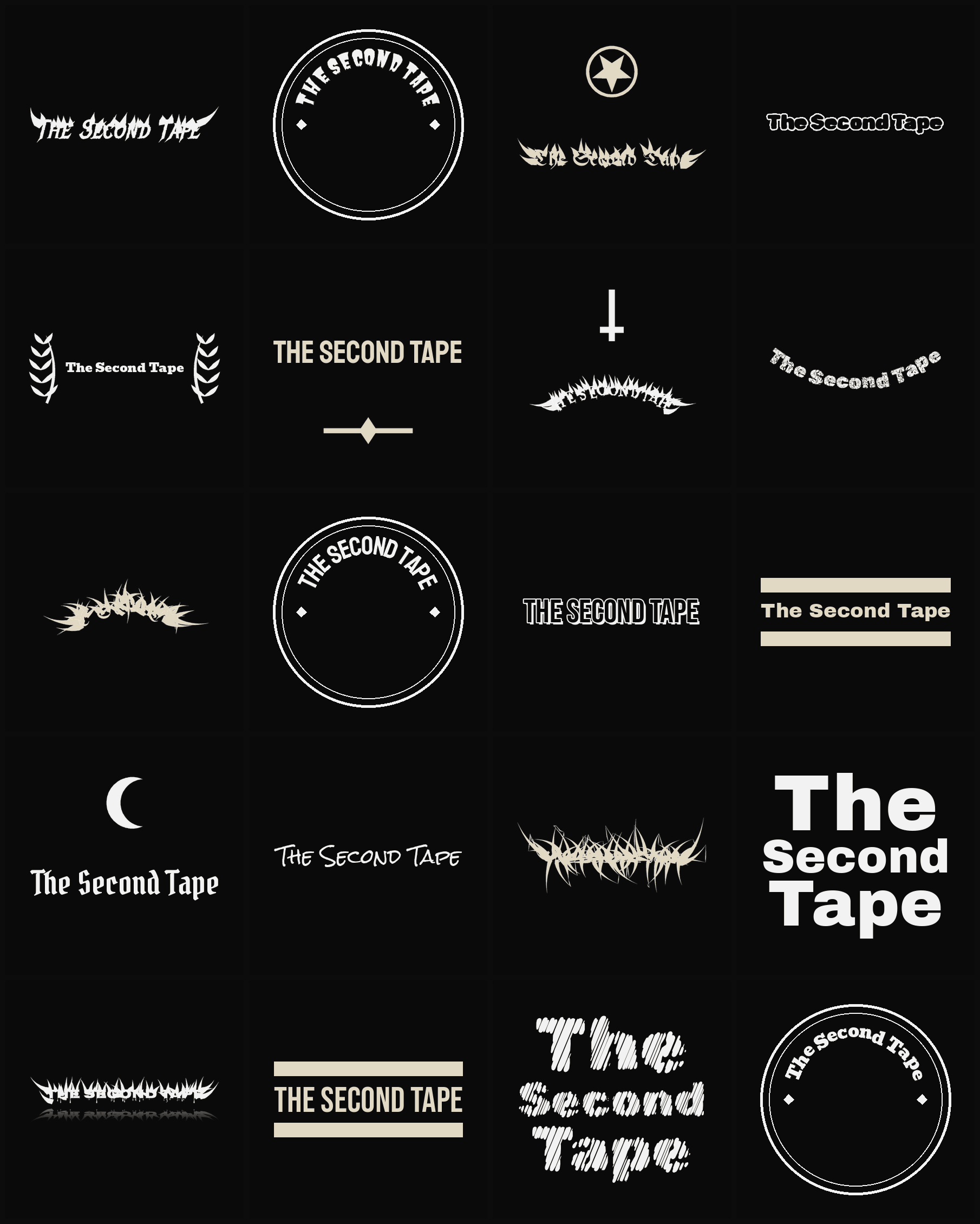 Twenty The Second Tape band logo ideas — different faces, treatments and spike settings