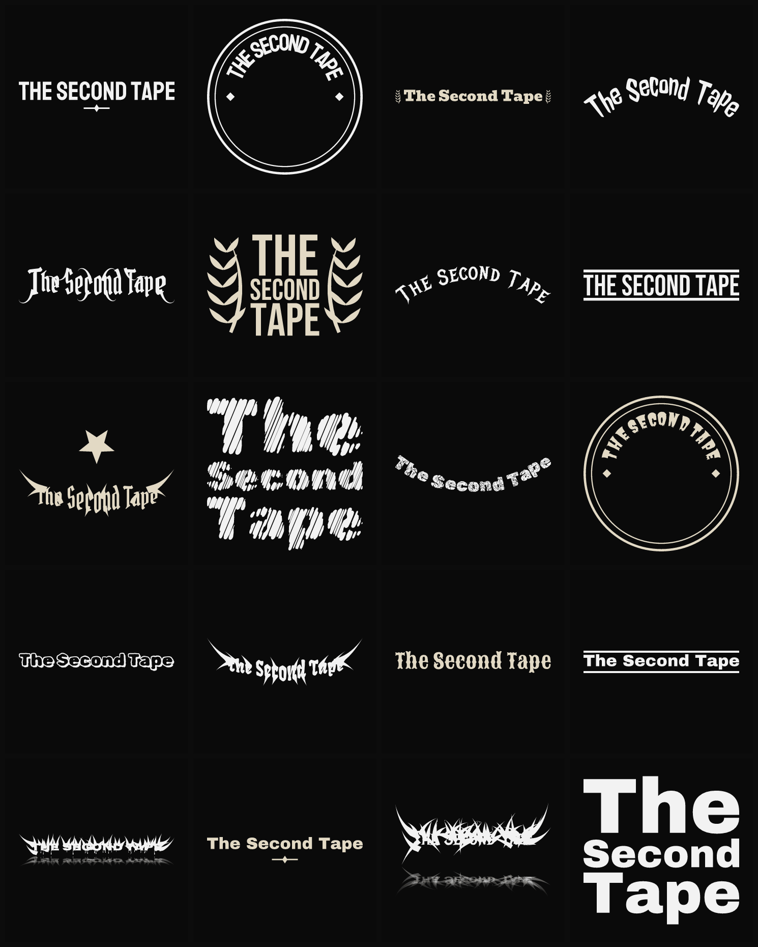 Twenty The Second Tape band logo ideas — different faces, treatments and spike settings