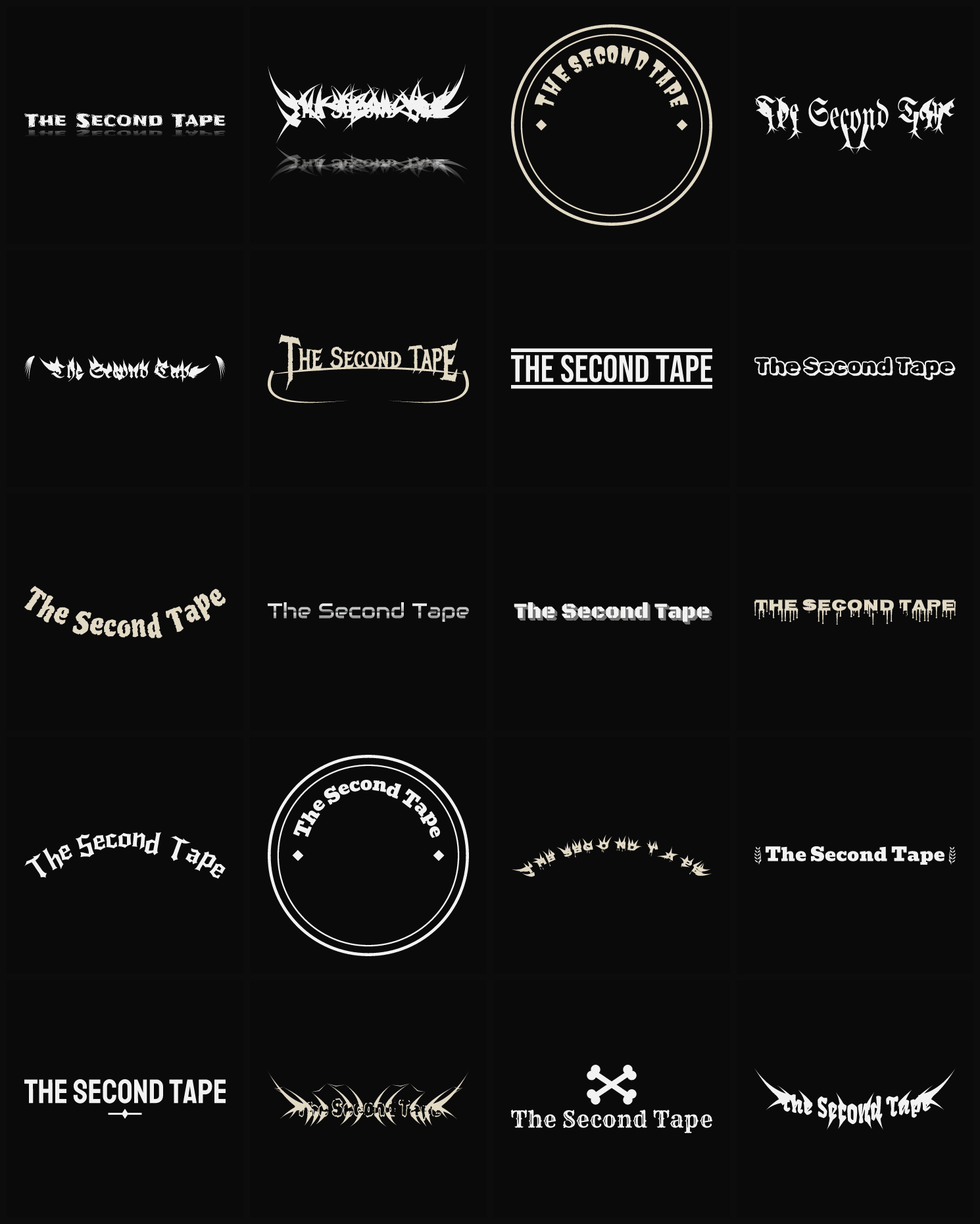 Twenty The Second Tape band logo ideas — different faces, treatments and spike settings