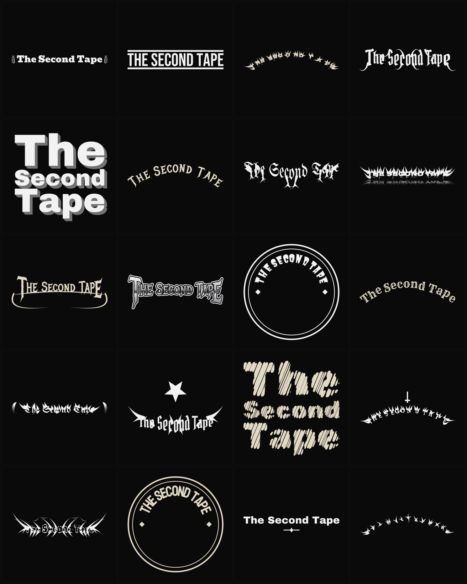 Twenty The Second Tape band logo ideas — different faces, treatments and spike settings