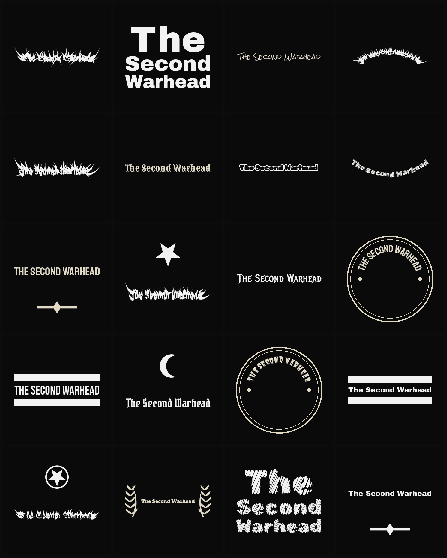 Twenty The Second Warhead band logo ideas — different faces, treatments and spike settings