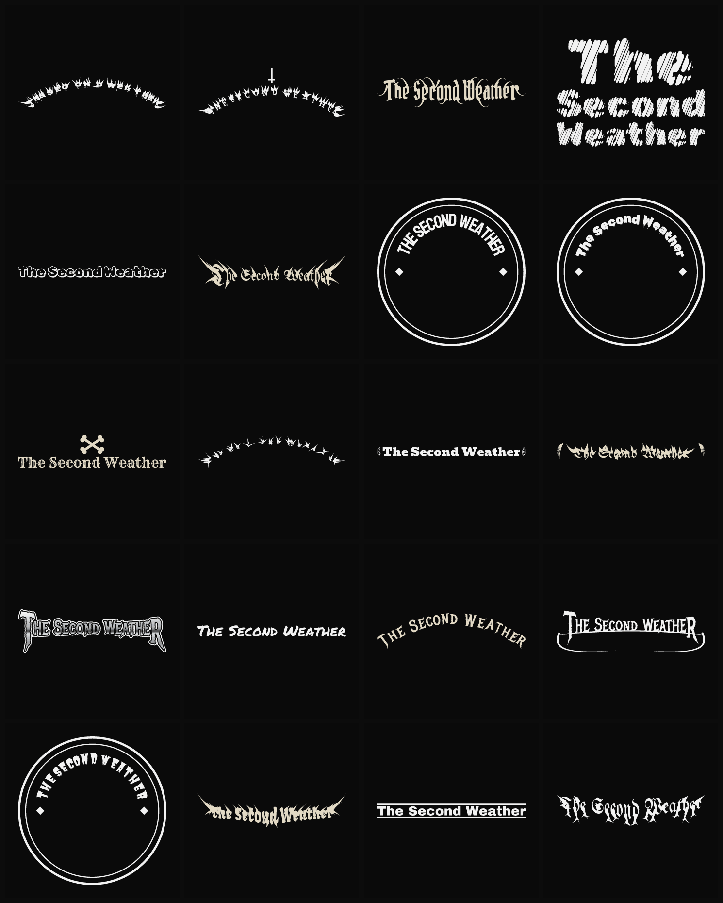Twenty The Second Weather band logo ideas — different faces, treatments and spike settings