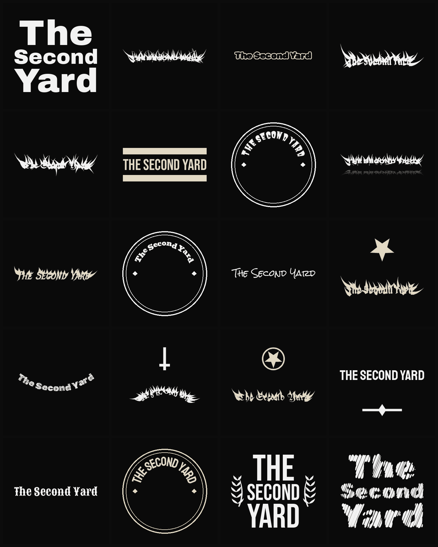 Twenty The Second Yard band logo ideas — different faces, treatments and spike settings