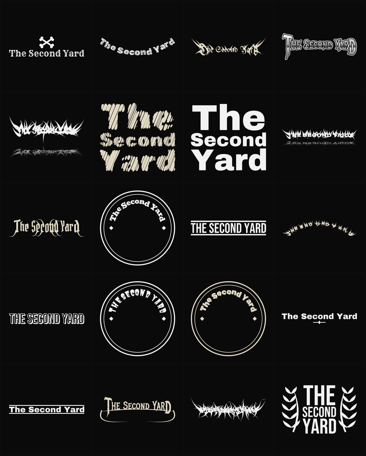Twenty The Second Yard band logo ideas — different faces, treatments and spike settings