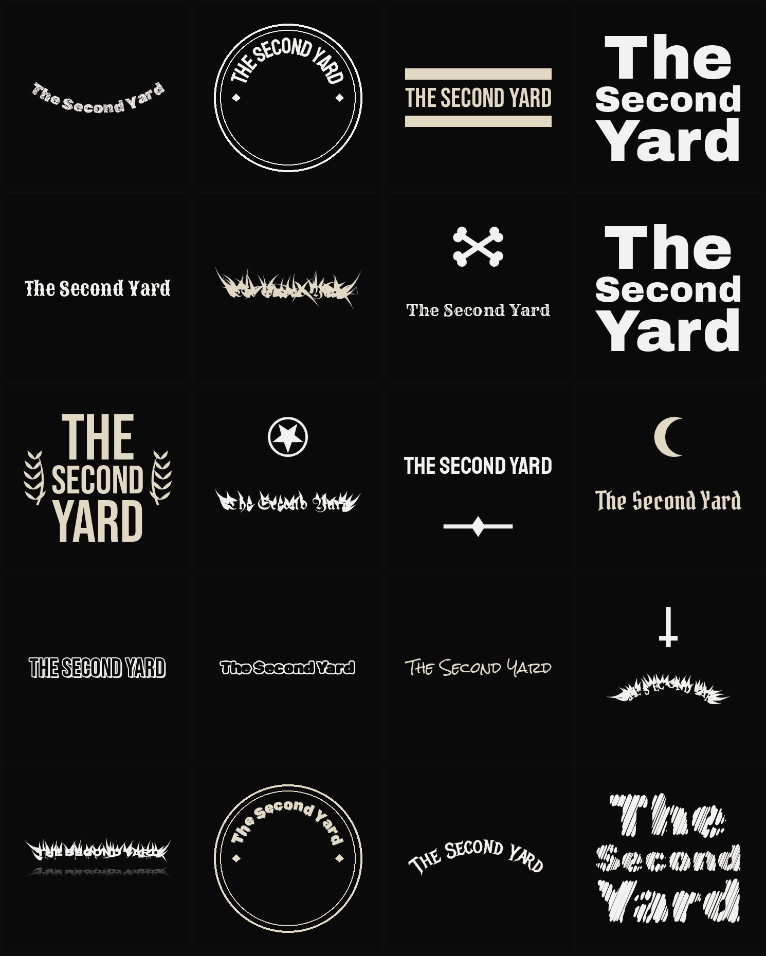 Twenty The Second Yard band logo ideas — different faces, treatments and spike settings