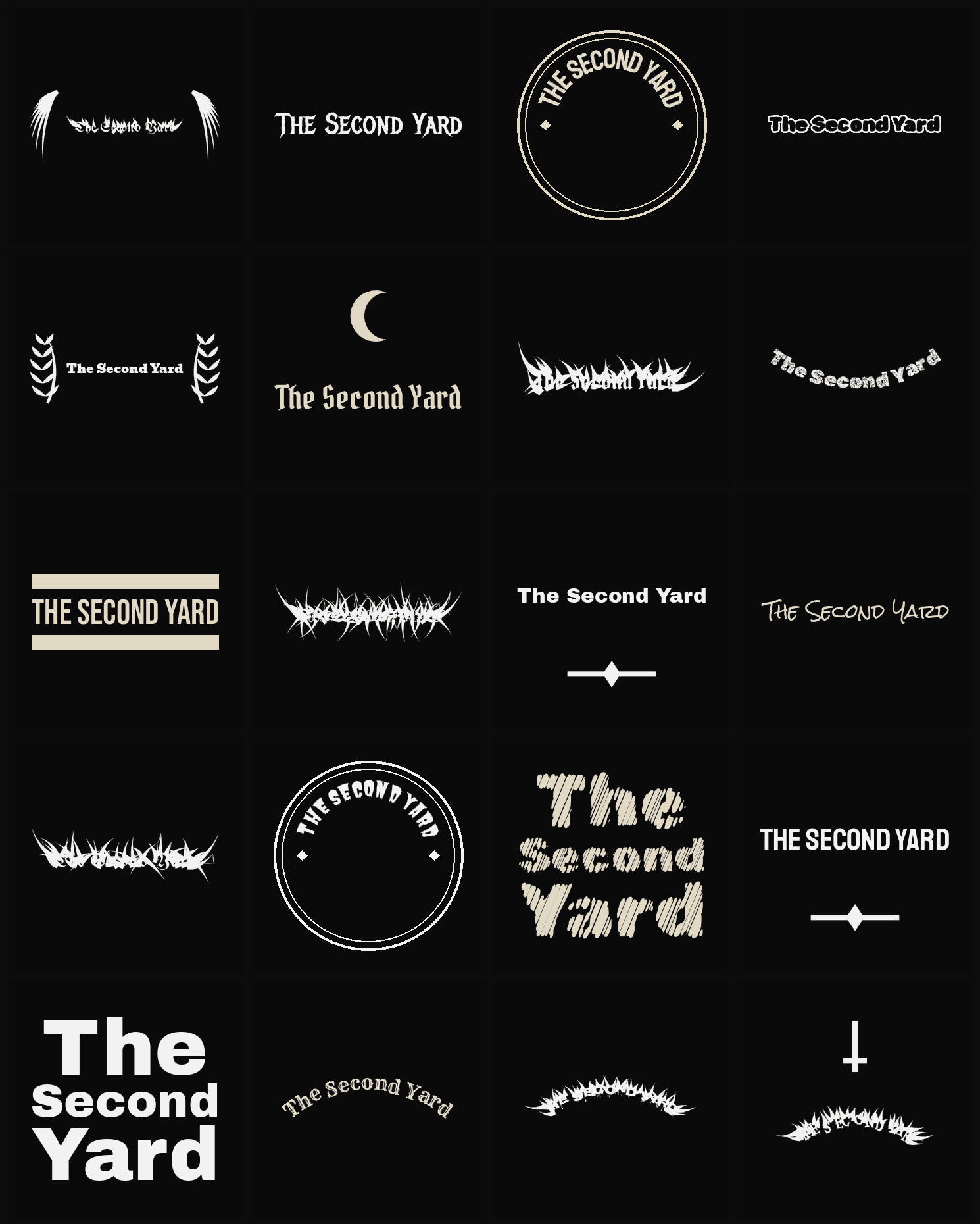 Twenty The Second Yard band logo ideas — different faces, treatments and spike settings