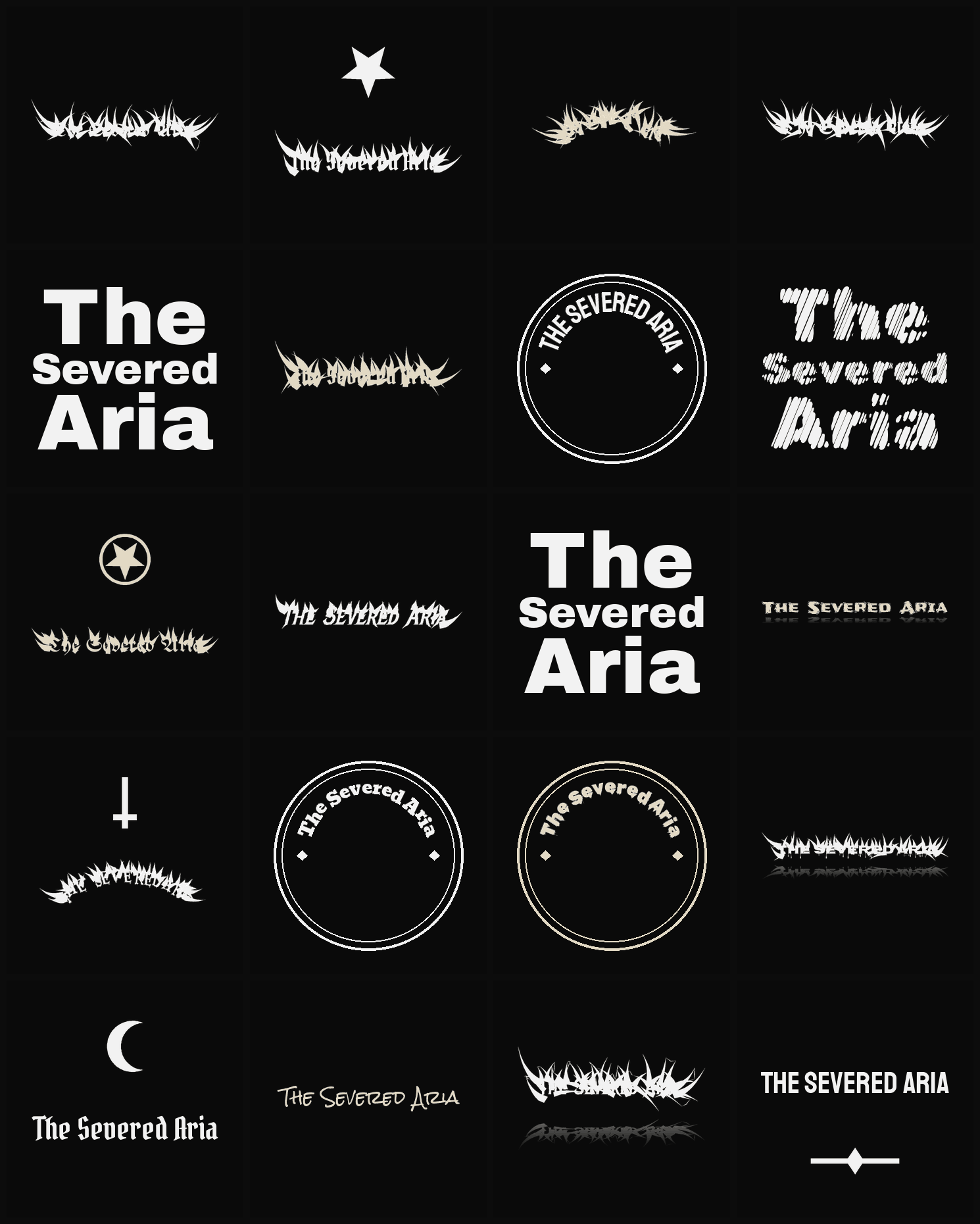 Twenty The Severed Aria band logo ideas — different faces, treatments and spike settings