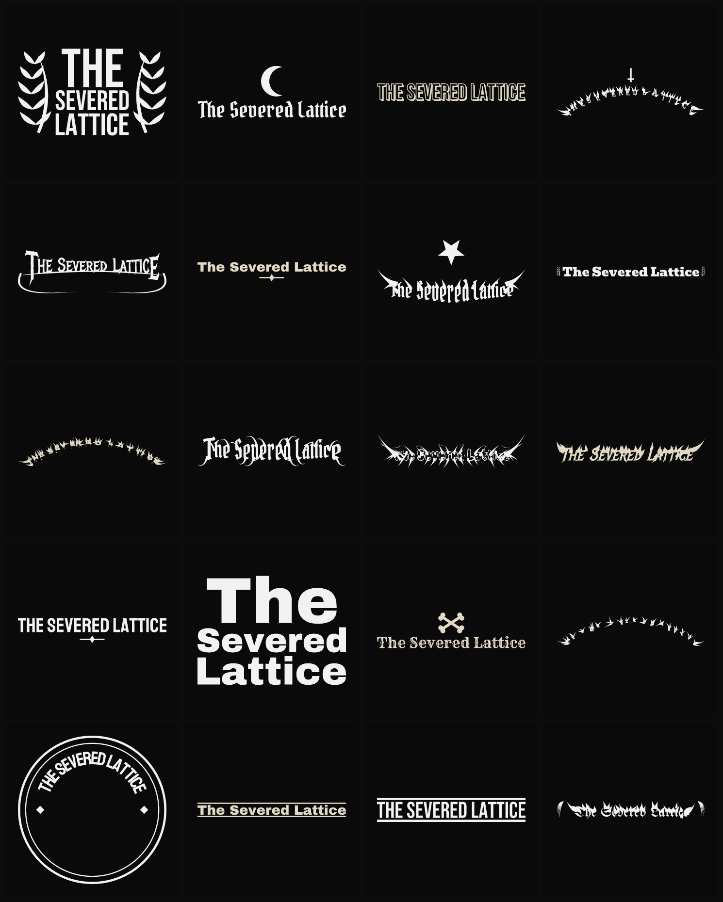 Twenty The Severed Lattice band logo ideas — different faces, treatments and spike settings