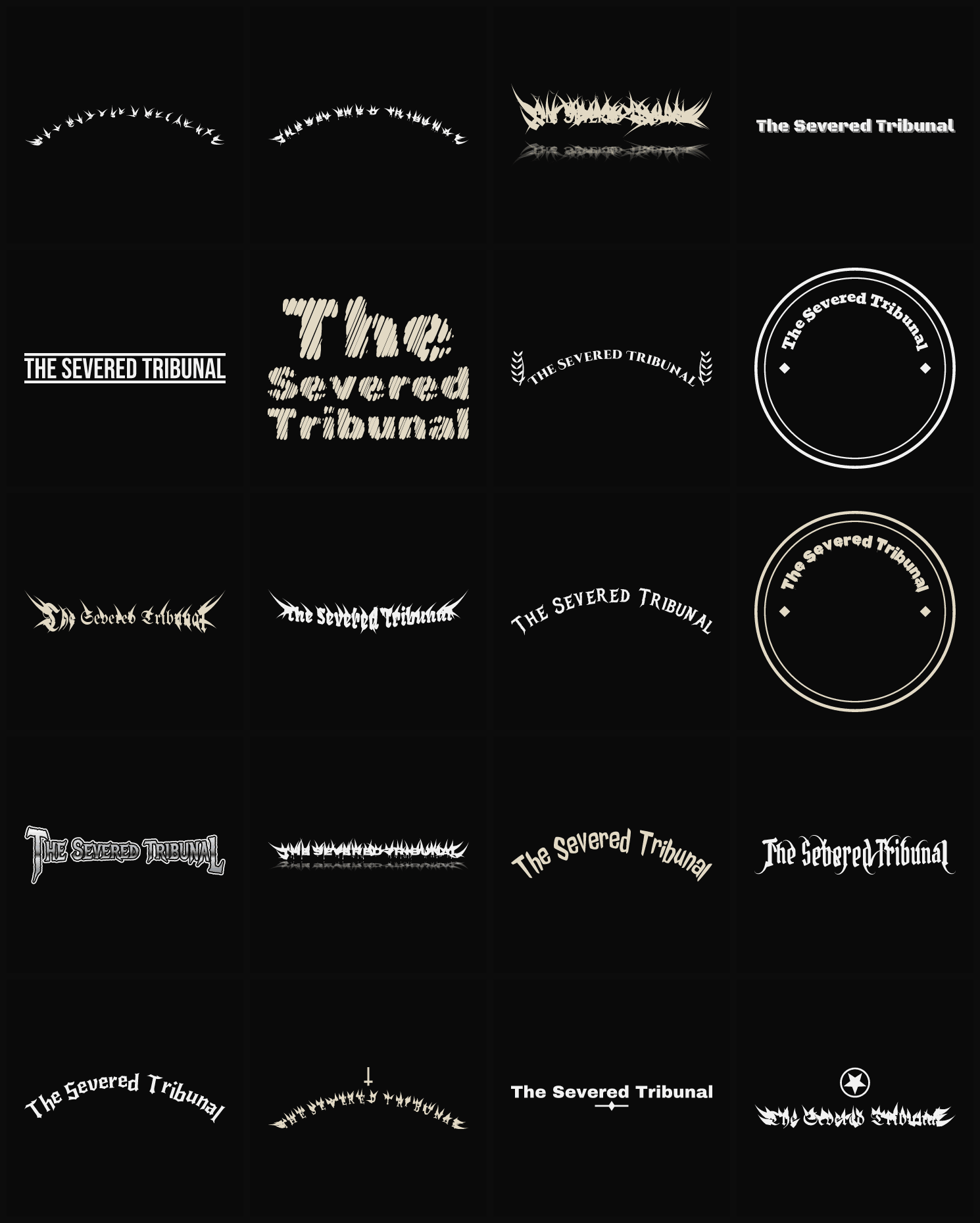 Twenty The Severed Tribunal band logo ideas — different faces, treatments and spike settings