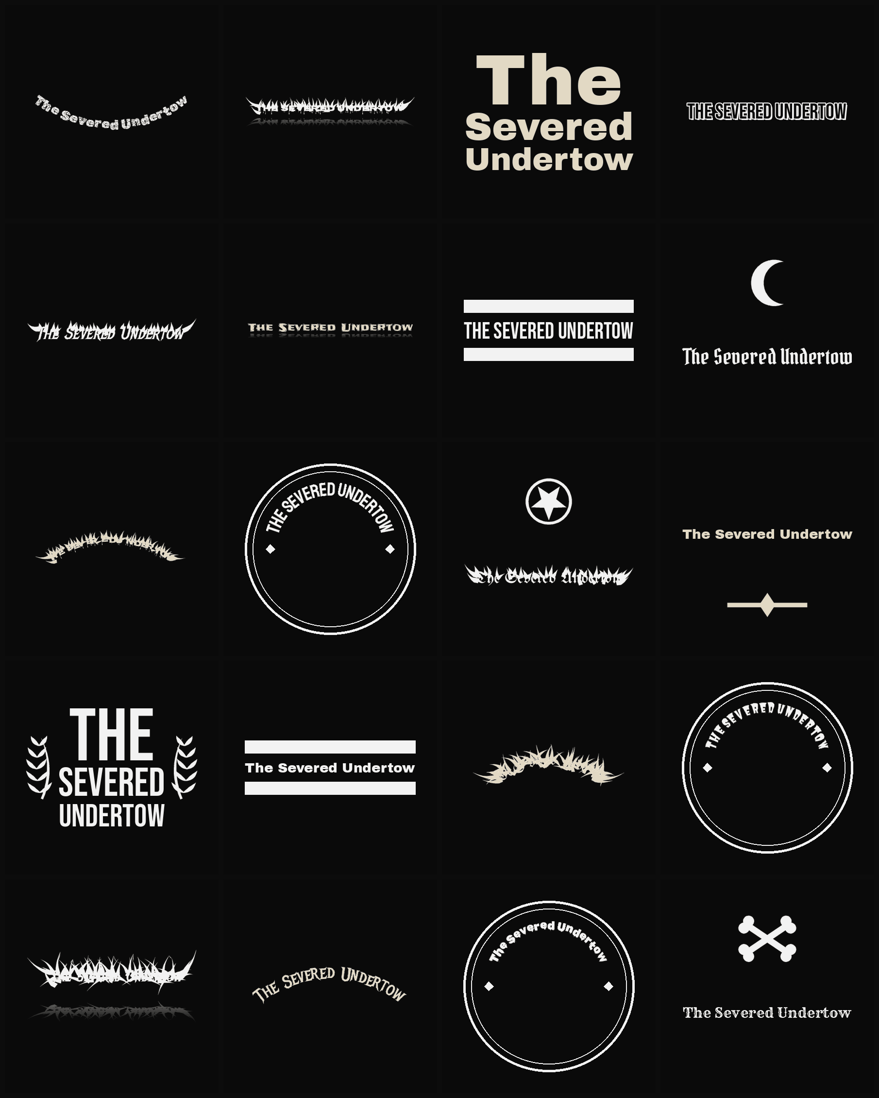 Twenty The Severed Undertow band logo ideas — different faces, treatments and spike settings
