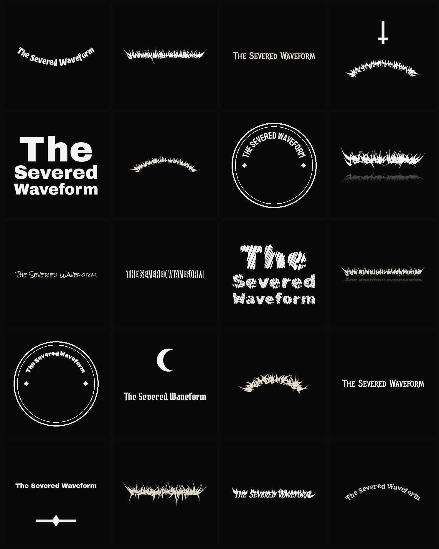 Twenty The Severed Waveform band logo ideas — different faces, treatments and spike settings