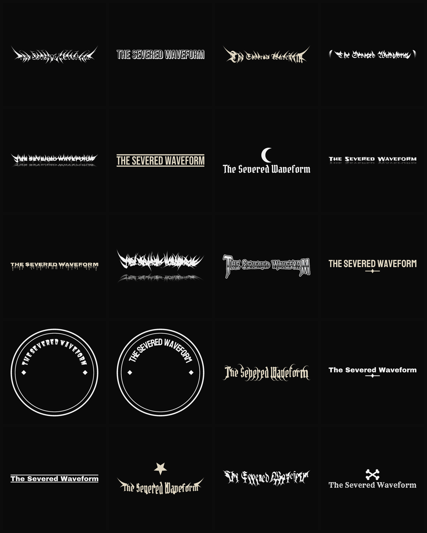 Twenty The Severed Waveform band logo ideas — different faces, treatments and spike settings