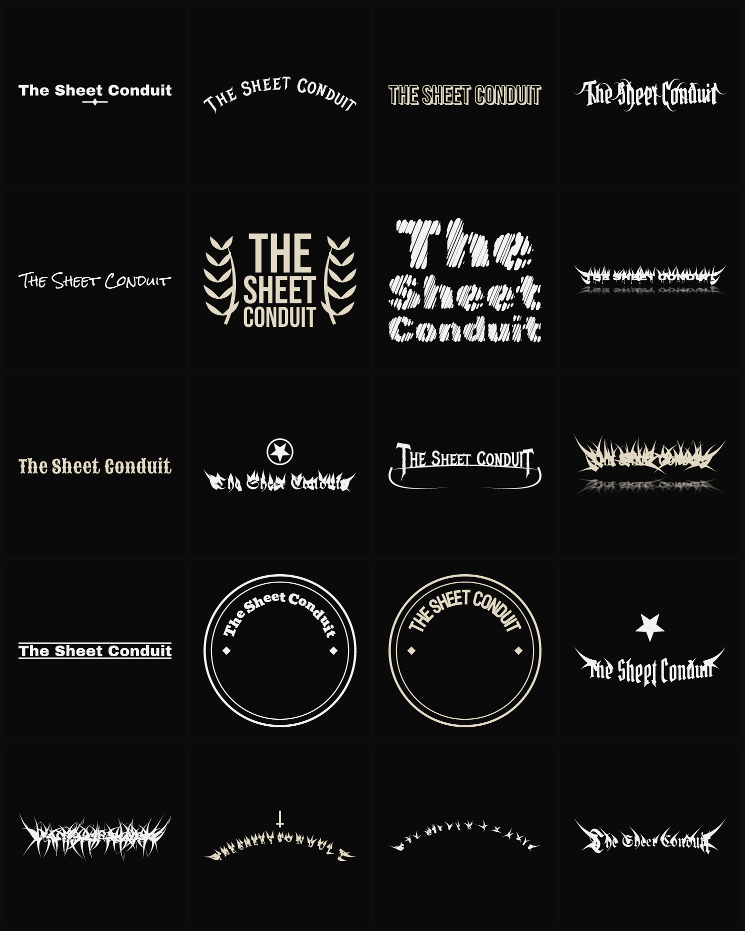 Twenty The Sheet Conduit band logo ideas — different faces, treatments and spike settings