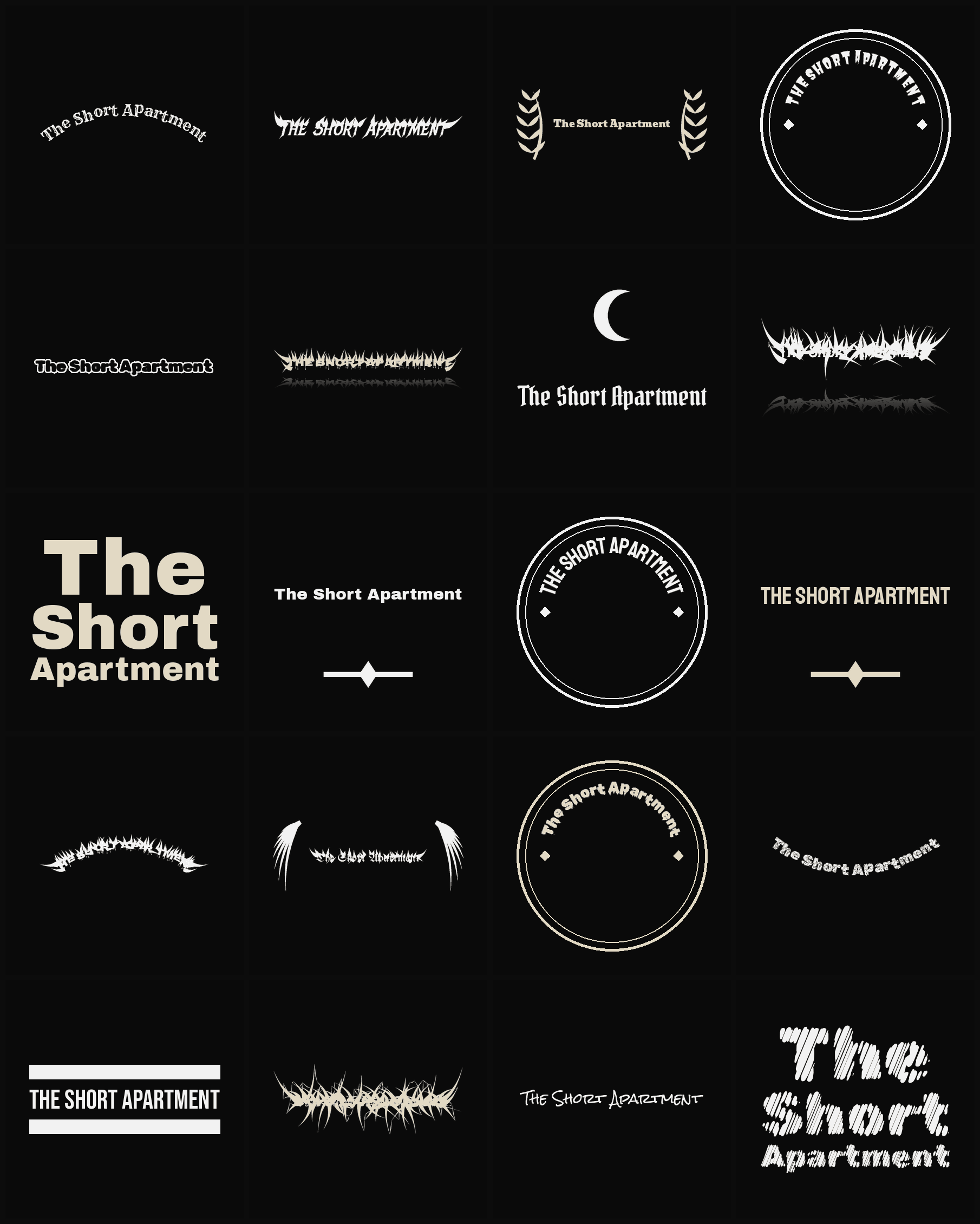 Twenty The Short Apartment band logo ideas — different faces, treatments and spike settings