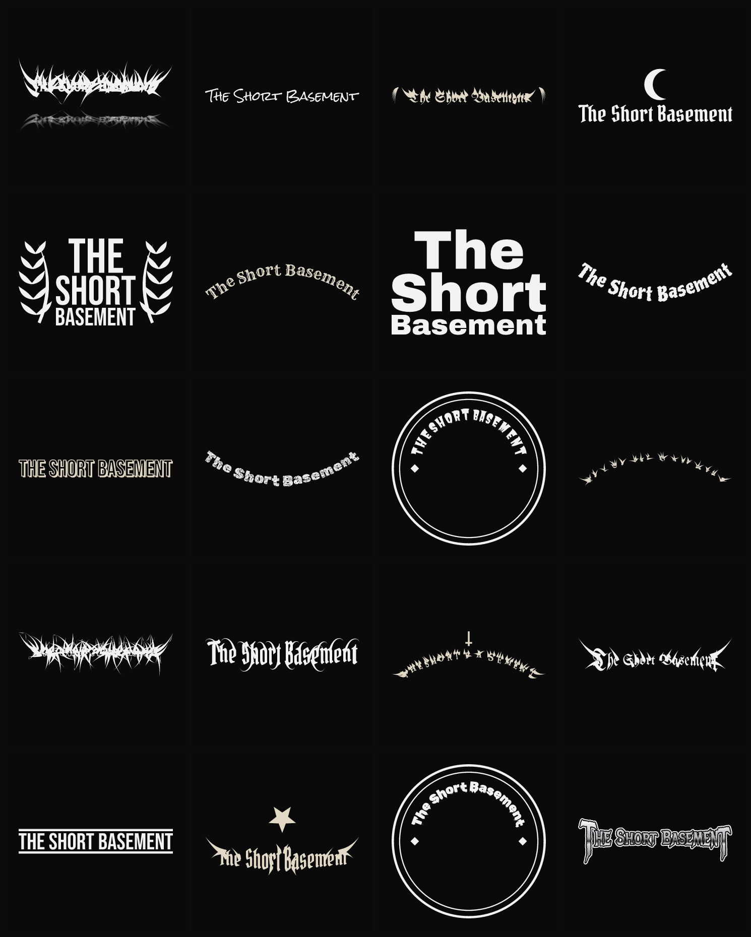 Twenty The Short Basement band logo ideas — different faces, treatments and spike settings