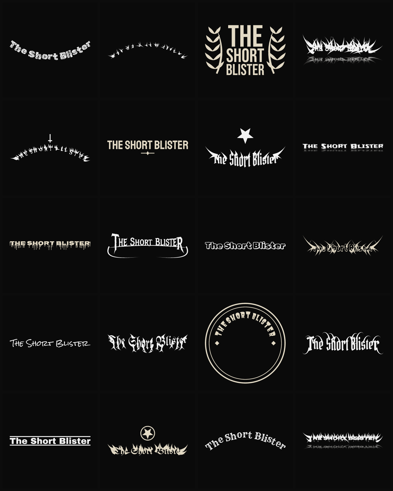 Twenty The Short Blister band logo ideas — different faces, treatments and spike settings
