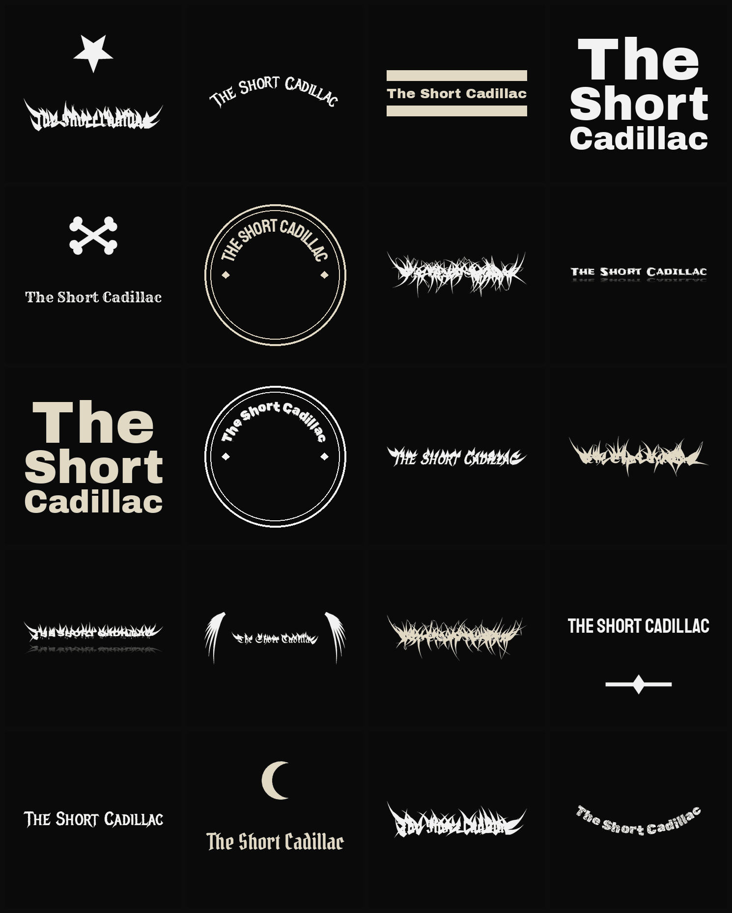 Twenty The Short Cadillac band logo ideas — different faces, treatments and spike settings