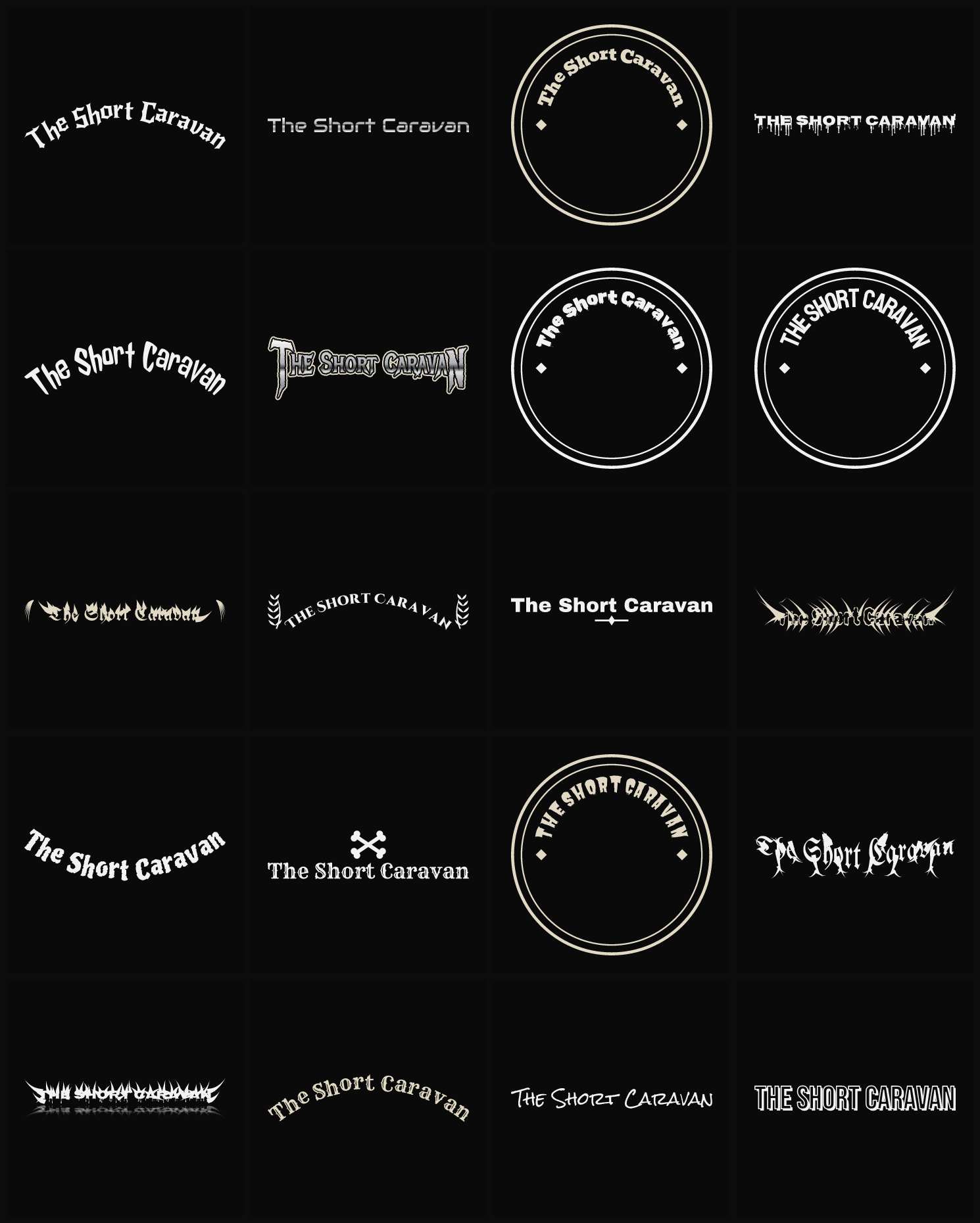 Twenty The Short Caravan band logo ideas — different faces, treatments and spike settings