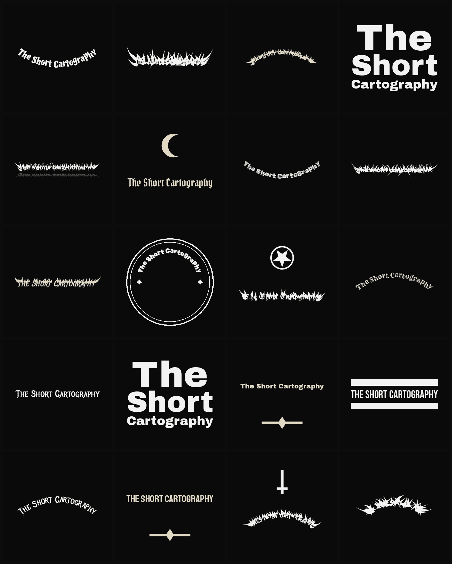 Twenty The Short Cartography band logo ideas — different faces, treatments and spike settings