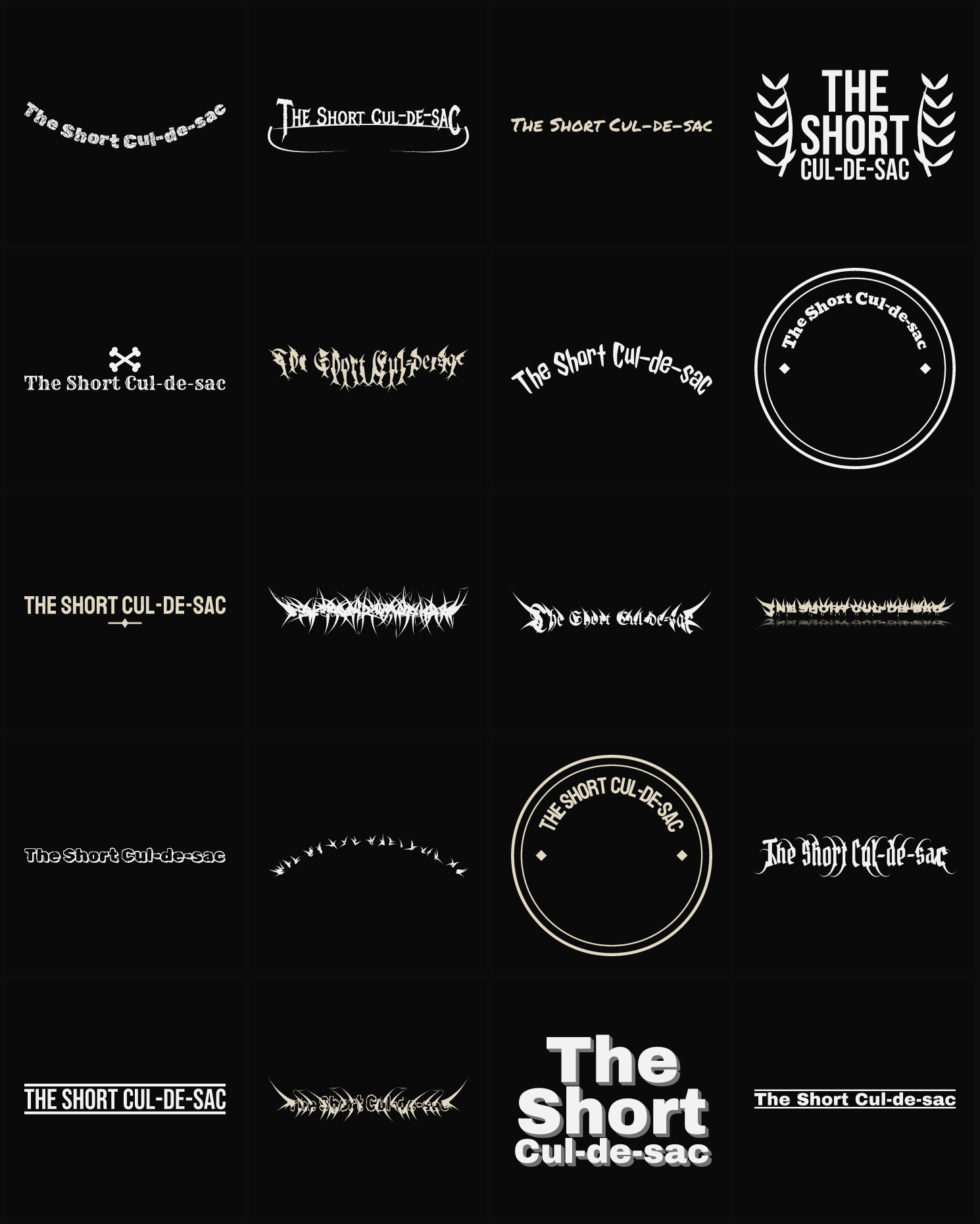 Twenty The Short Cul-de-sac band logo ideas — different faces, treatments and spike settings