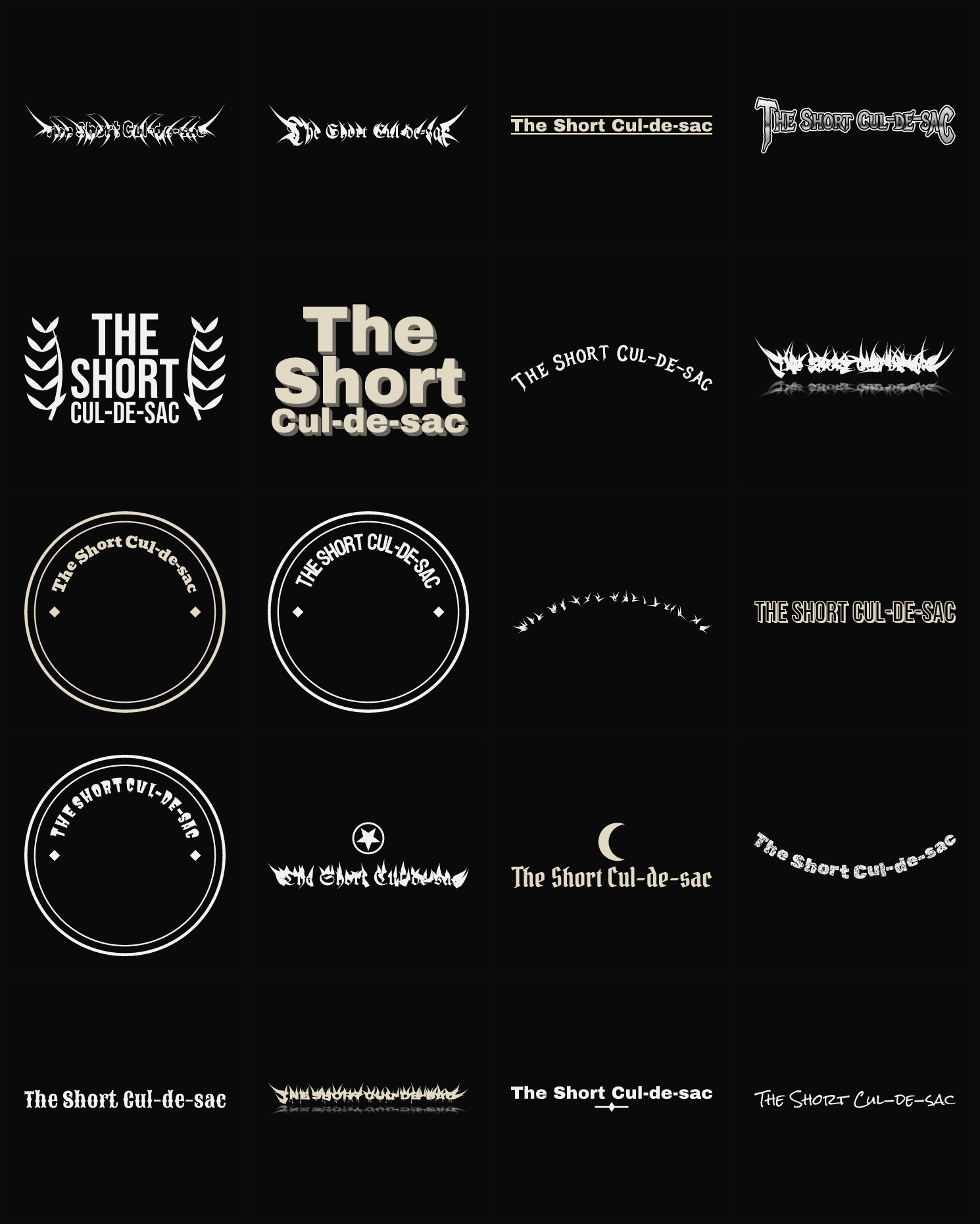 Twenty The Short Cul-de-sac band logo ideas — different faces, treatments and spike settings