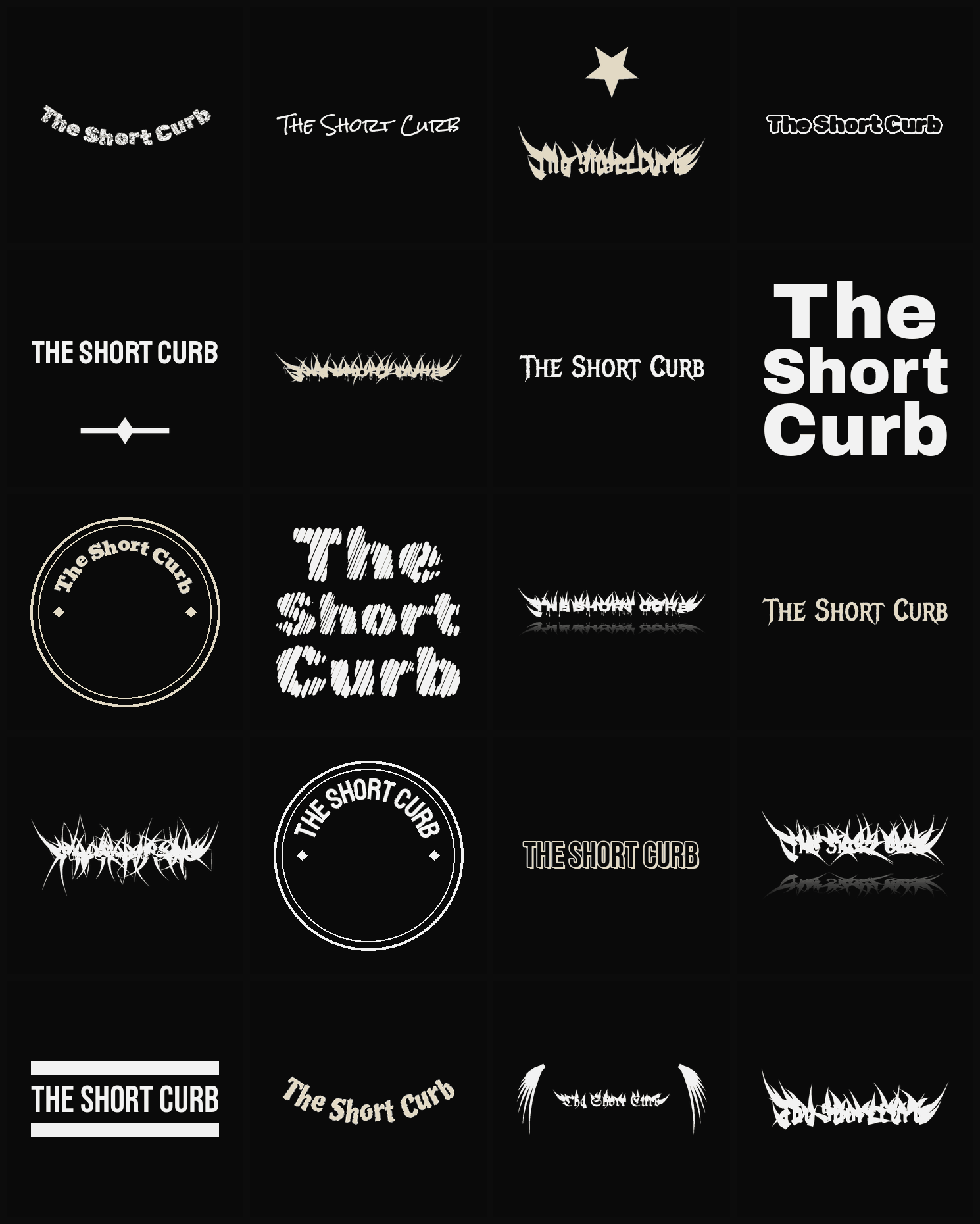 Twenty The Short Curb band logo ideas — different faces, treatments and spike settings