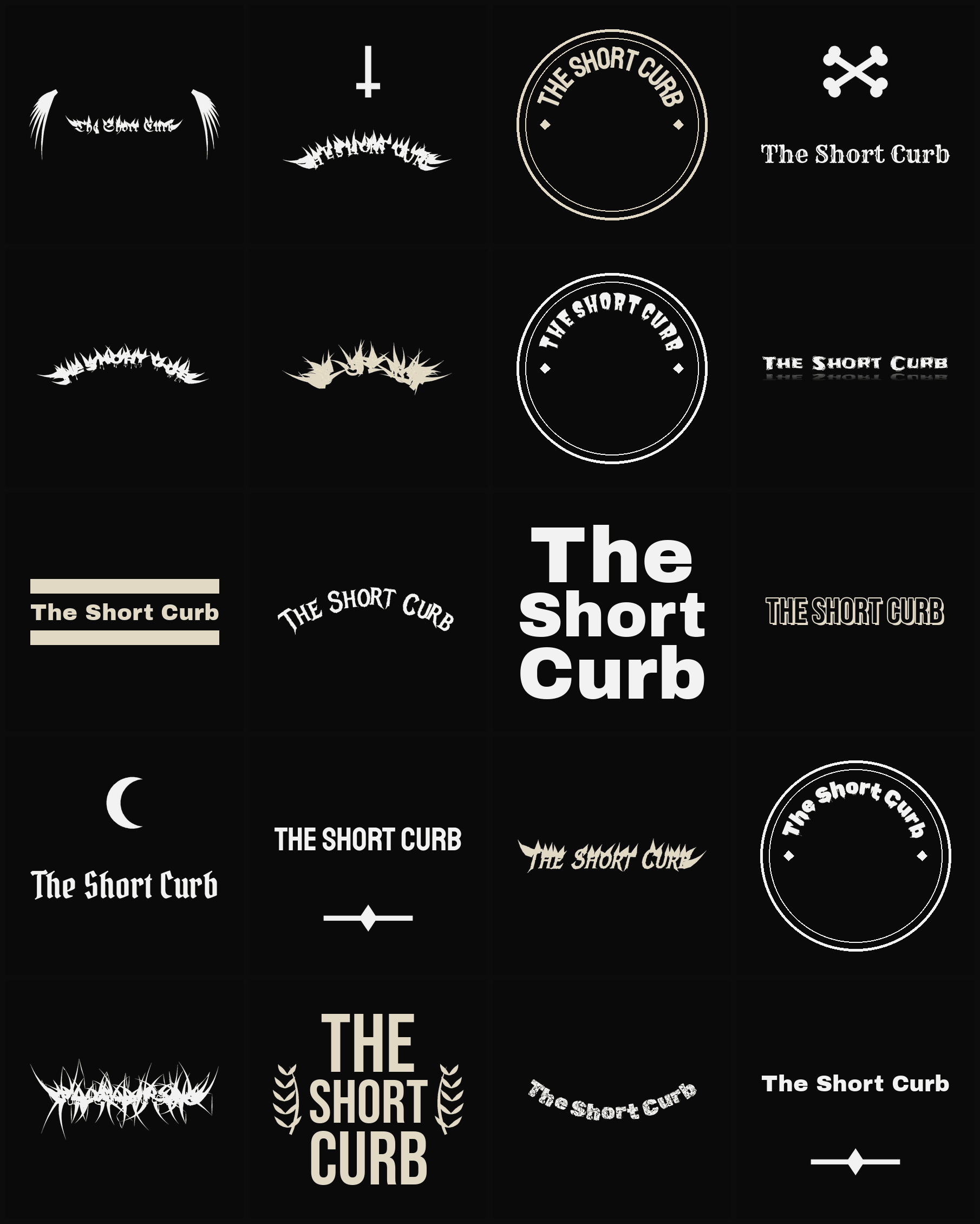 Twenty The Short Curb band logo ideas — different faces, treatments and spike settings