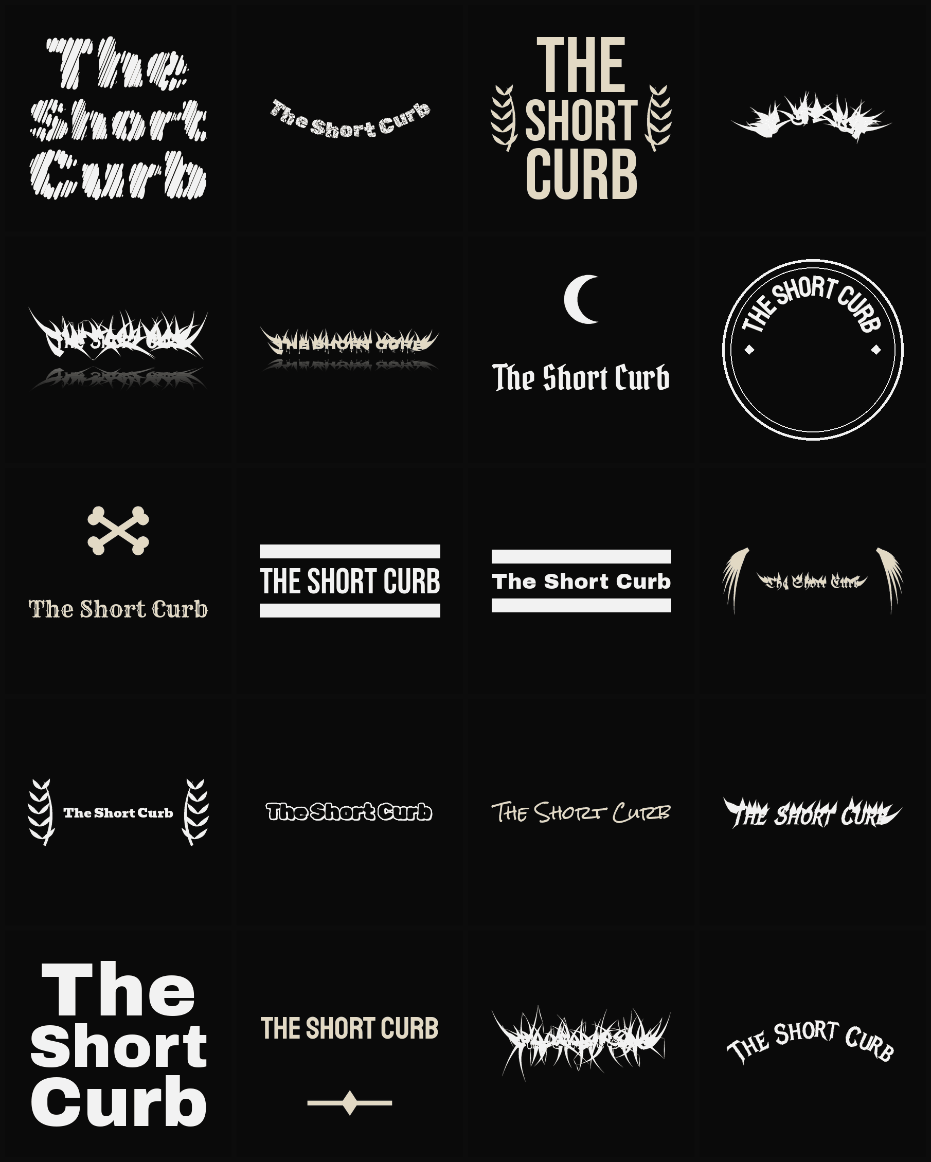 Twenty The Short Curb band logo ideas — different faces, treatments and spike settings