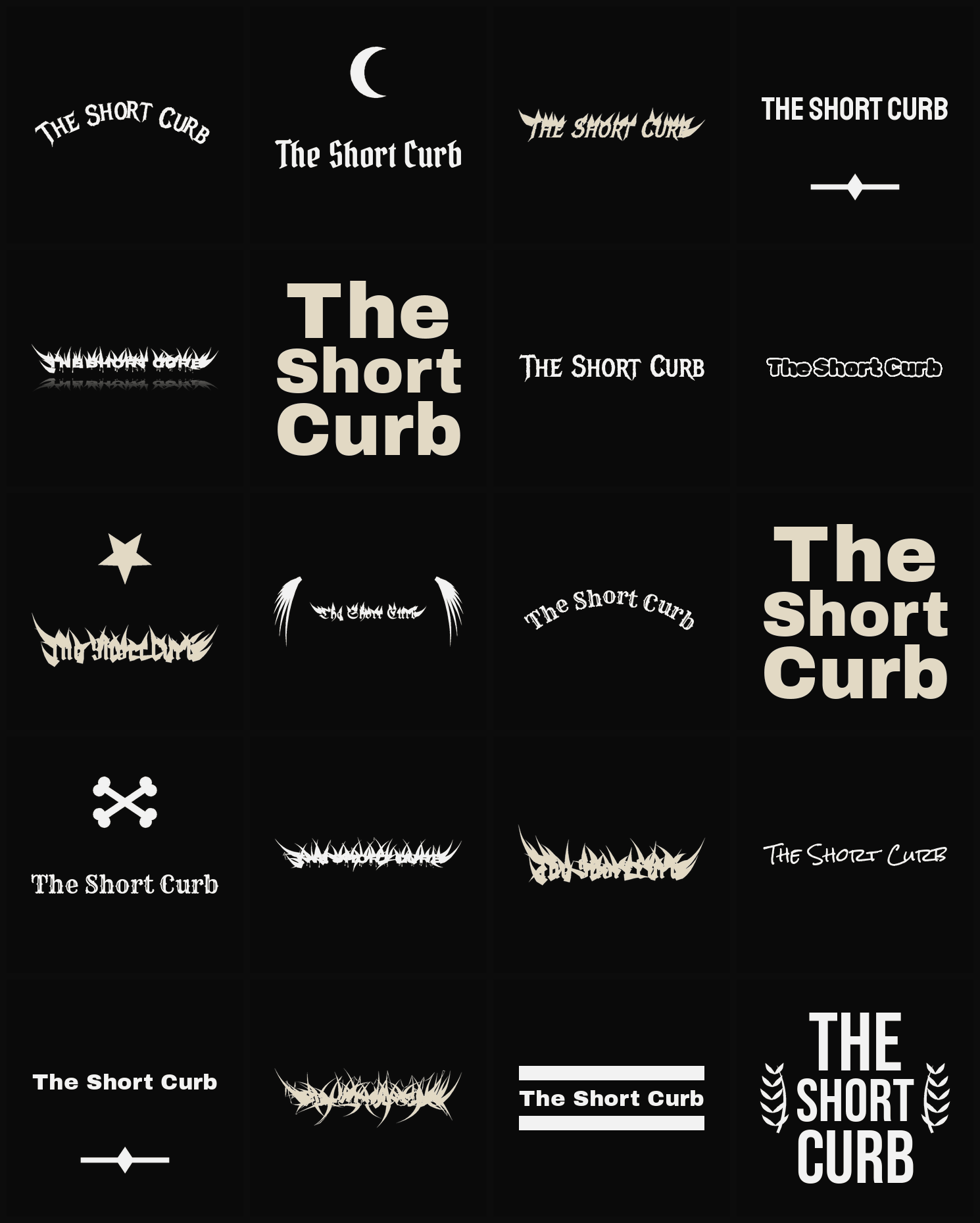 Twenty The Short Curb band logo ideas — different faces, treatments and spike settings