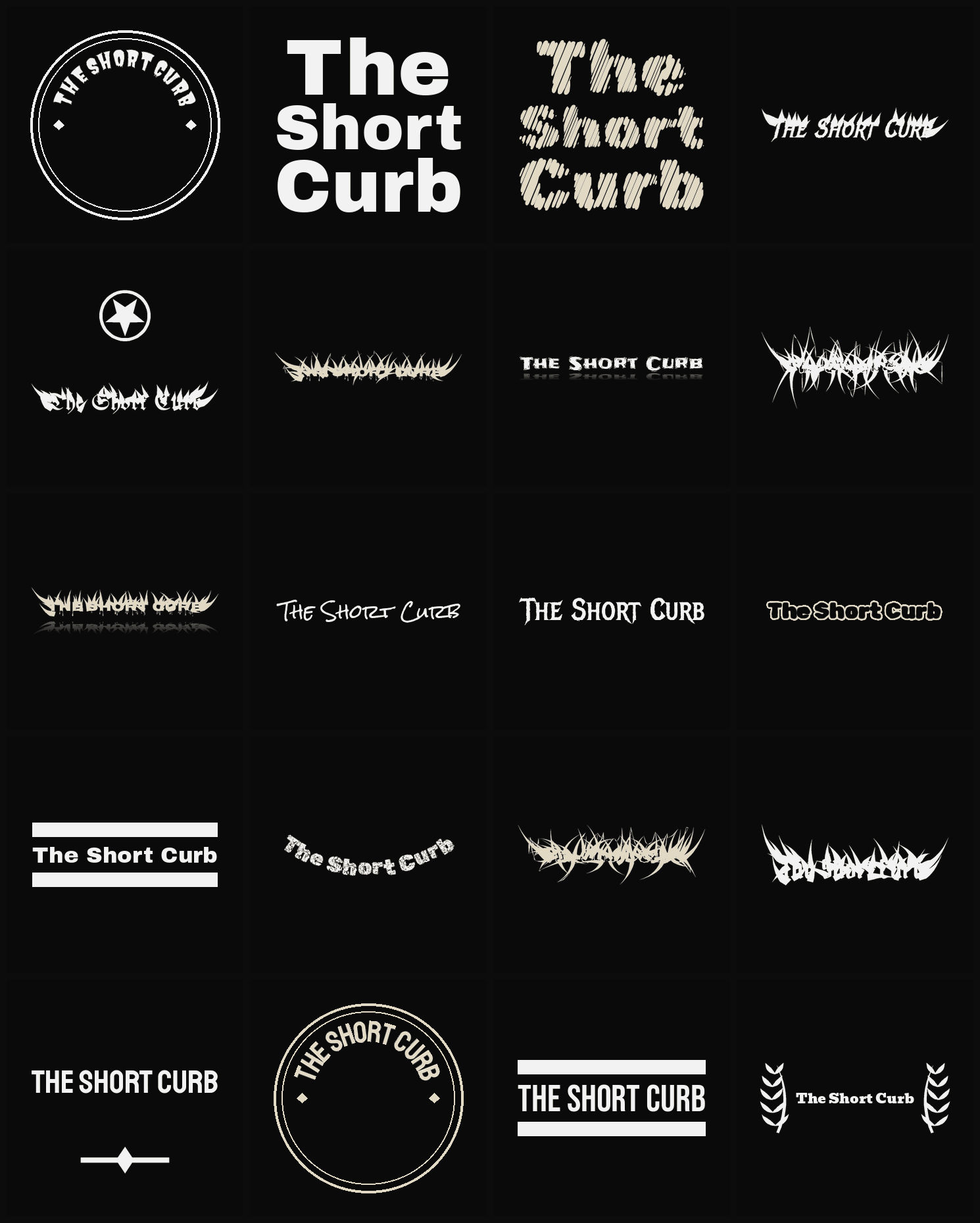 Twenty The Short Curb band logo ideas — different faces, treatments and spike settings