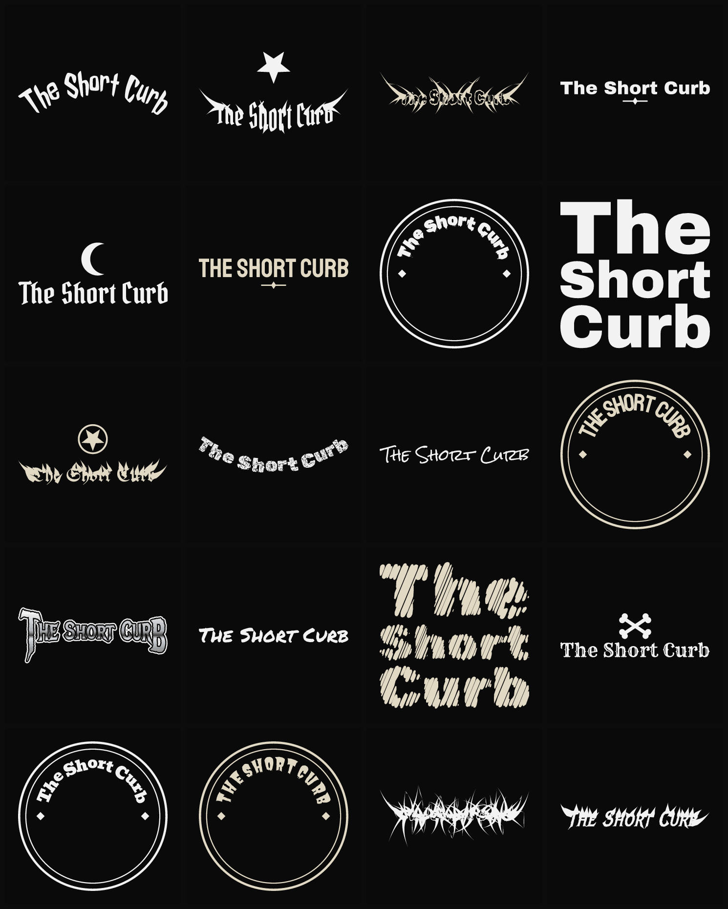 Twenty The Short Curb band logo ideas — different faces, treatments and spike settings