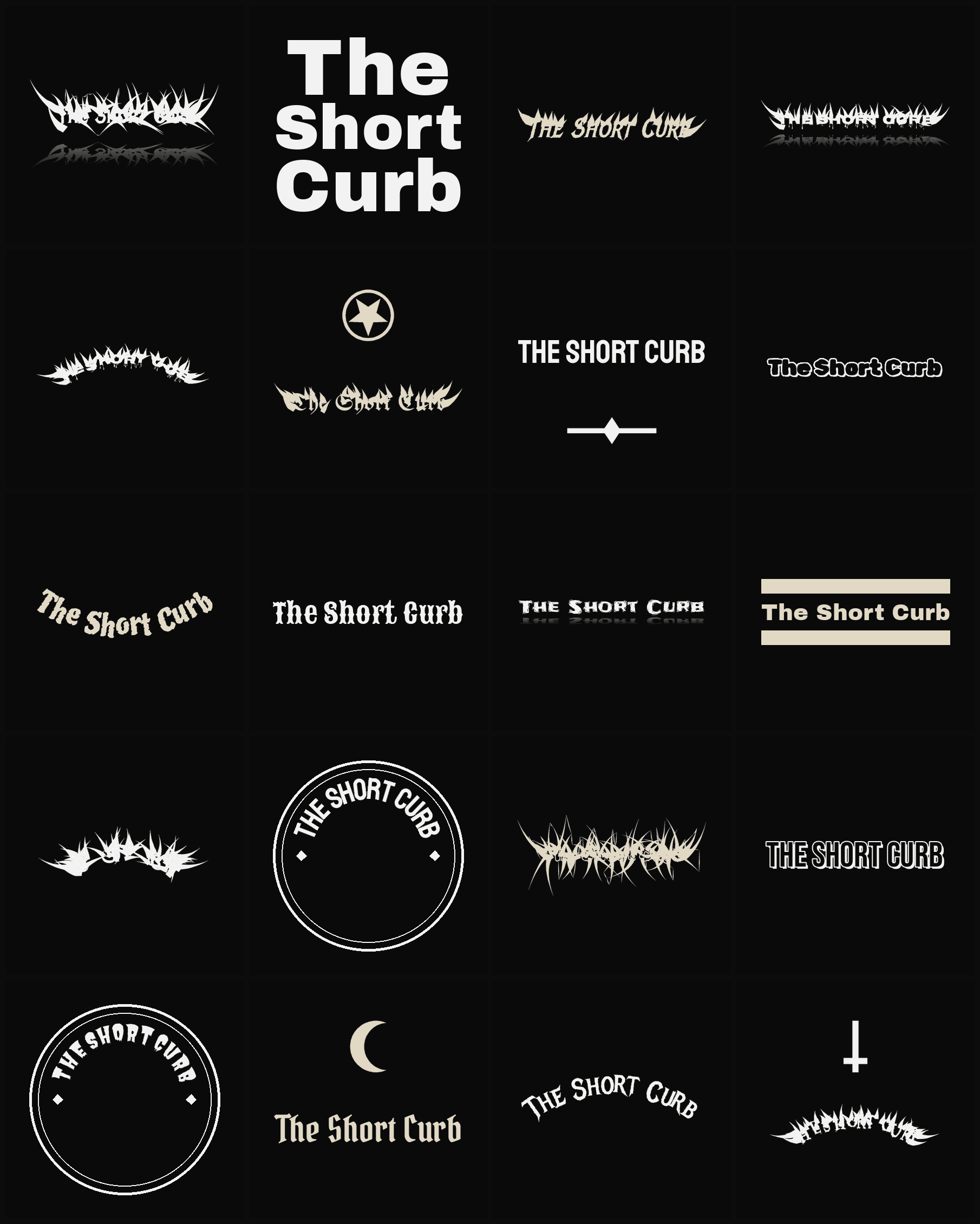 Twenty The Short Curb band logo ideas — different faces, treatments and spike settings