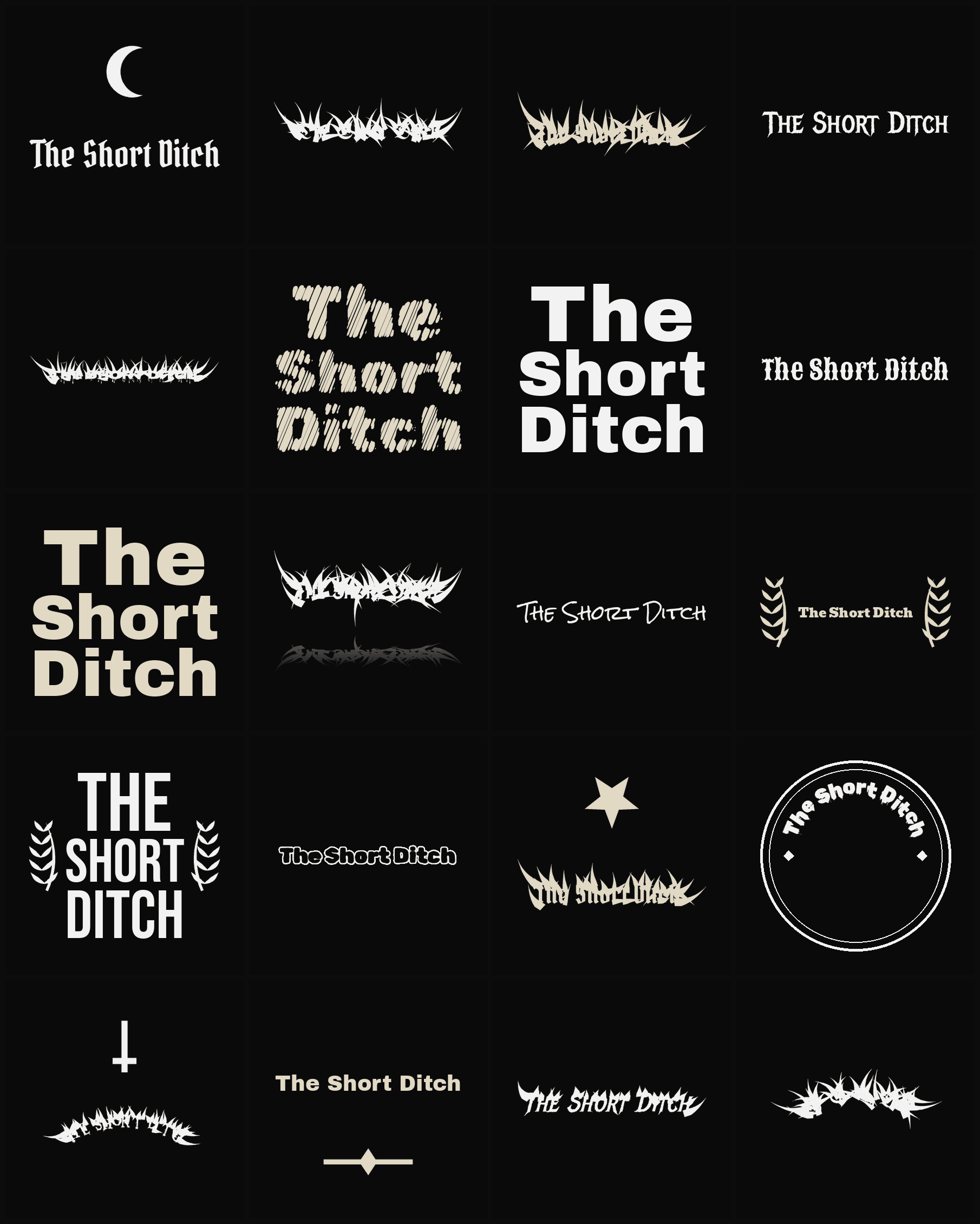 Twenty The Short Ditch band logo ideas — different faces, treatments and spike settings