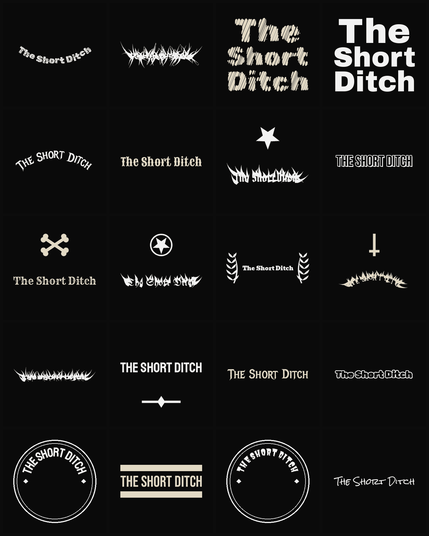 Twenty The Short Ditch band logo ideas — different faces, treatments and spike settings