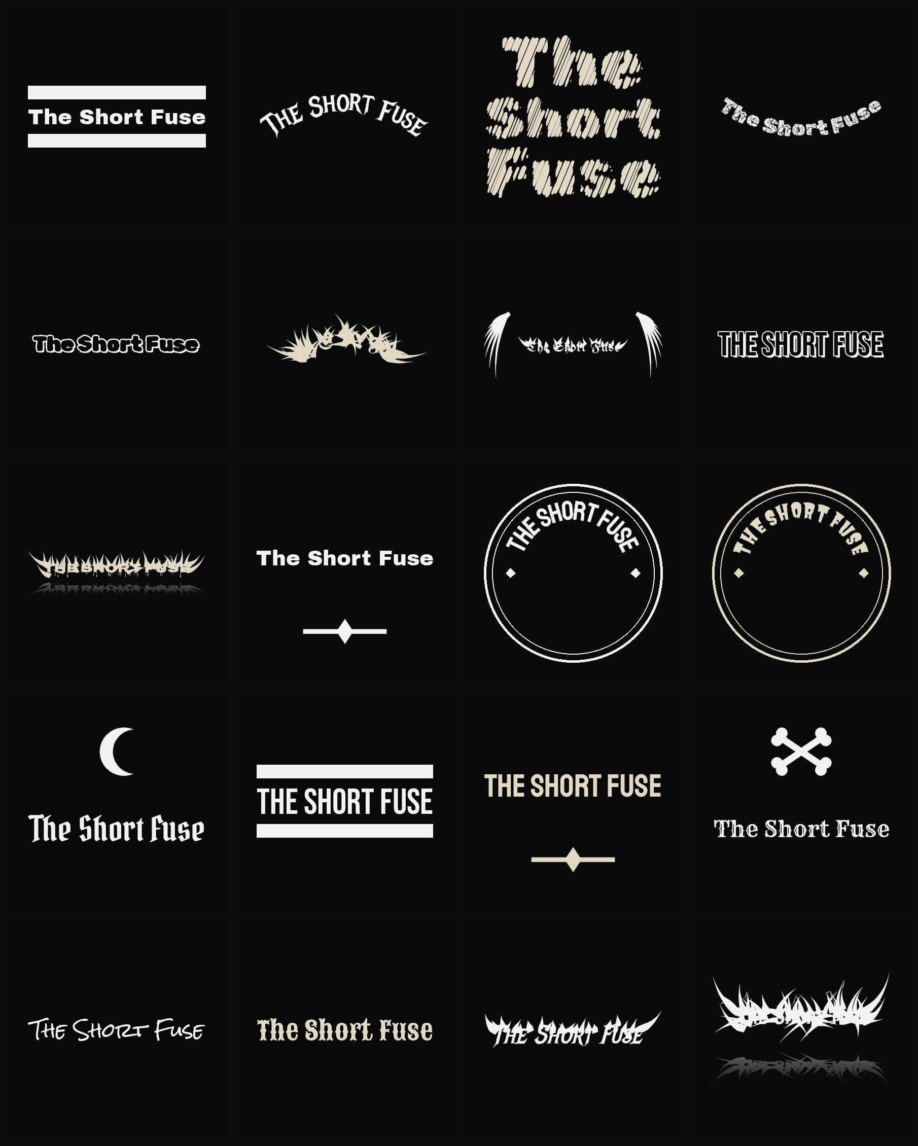 Twenty The Short Fuse band logo ideas — different faces, treatments and spike settings