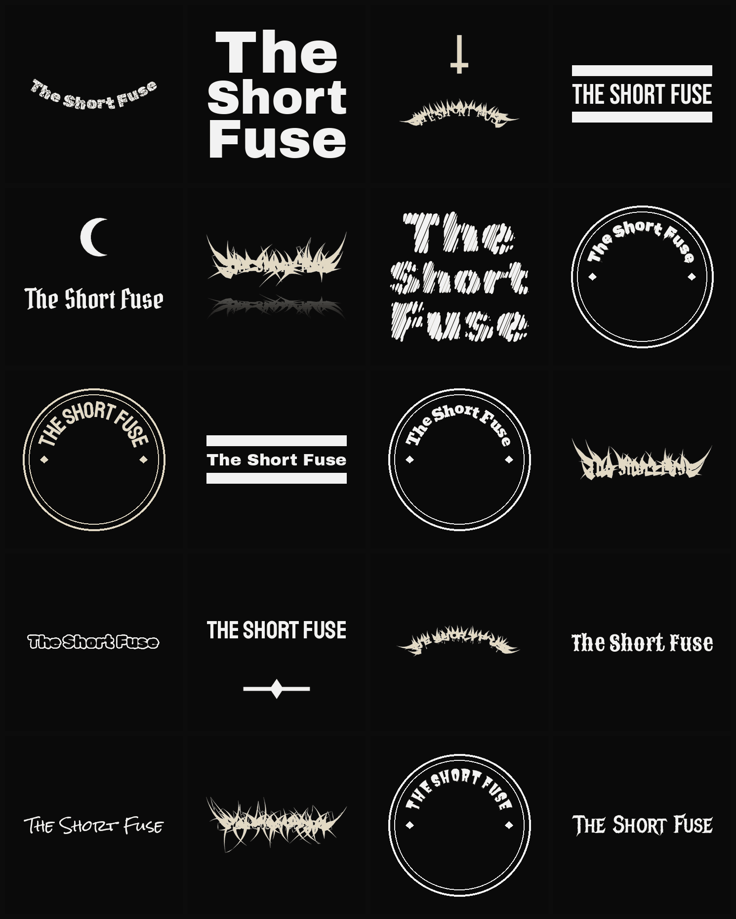 Twenty The Short Fuse band logo ideas — different faces, treatments and spike settings
