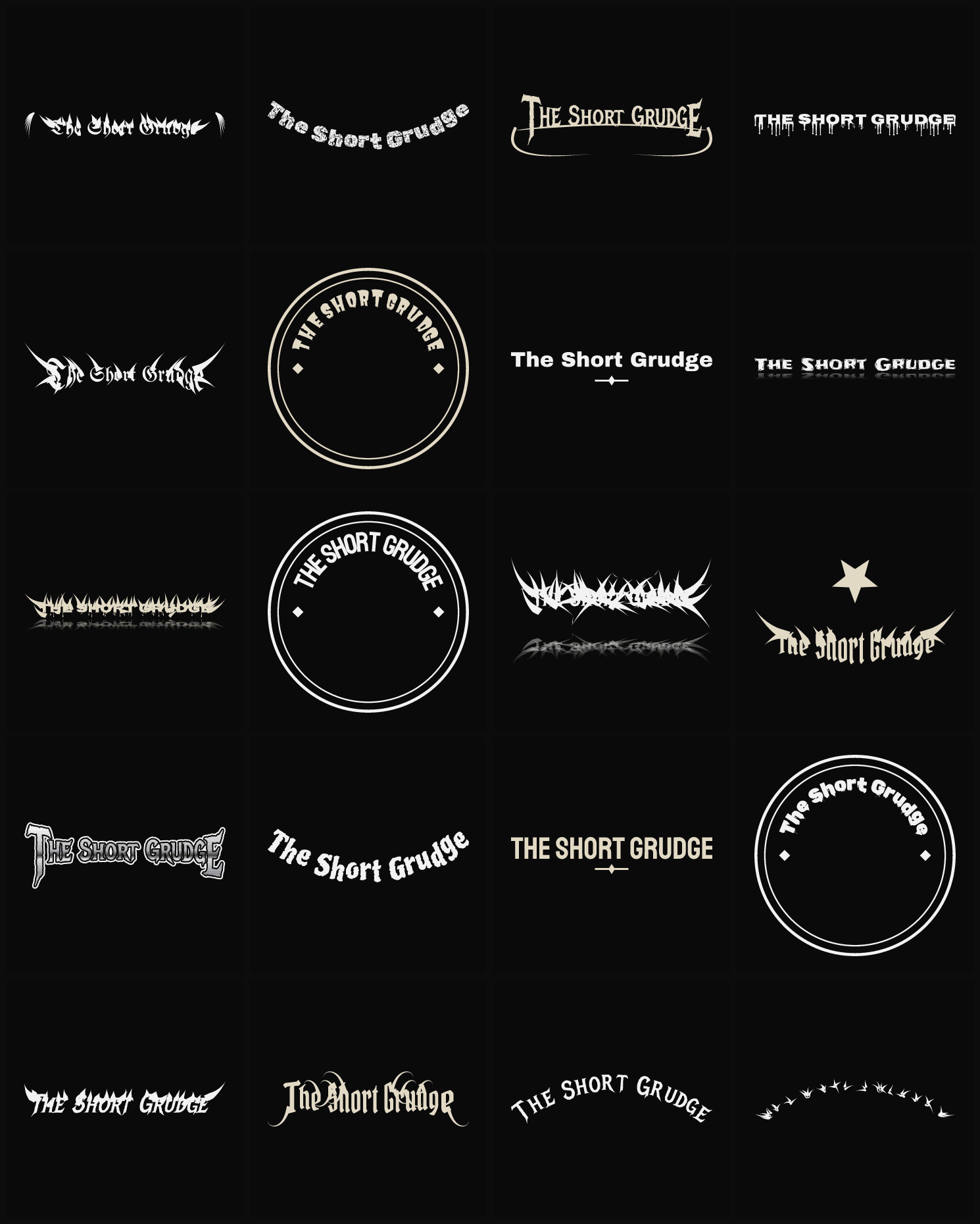 Twenty The Short Grudge band logo ideas — different faces, treatments and spike settings