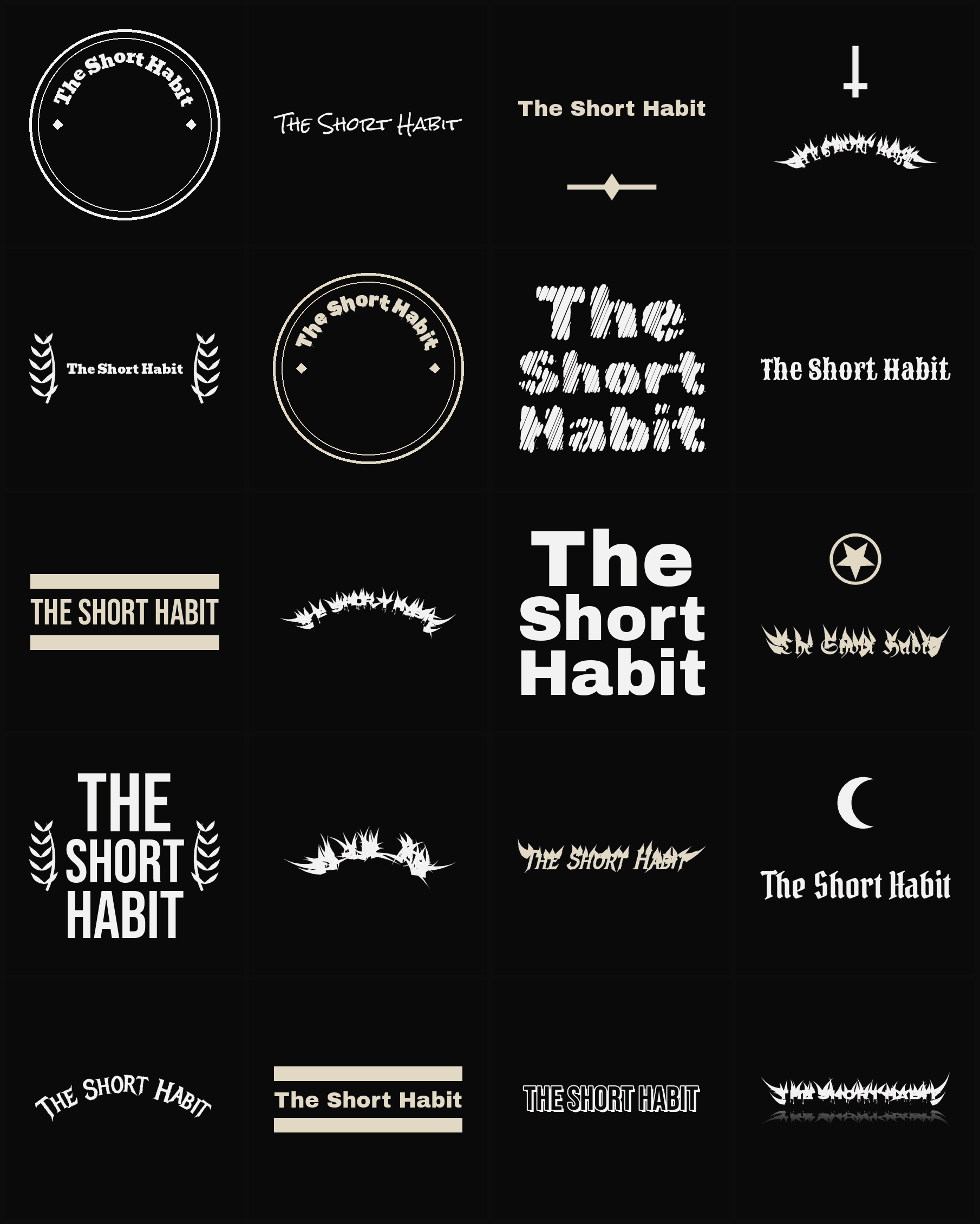 Twenty The Short Habit band logo ideas — different faces, treatments and spike settings