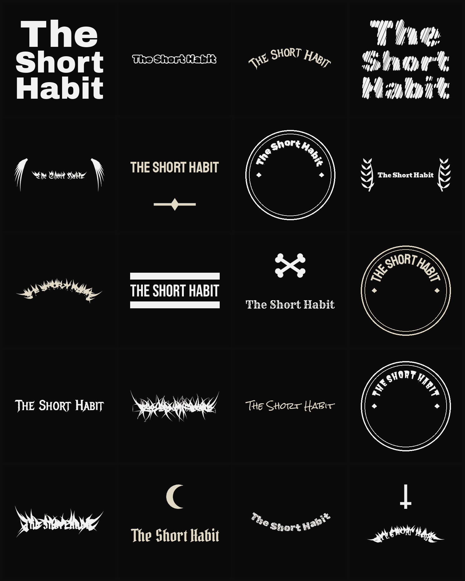 Twenty The Short Habit band logo ideas — different faces, treatments and spike settings