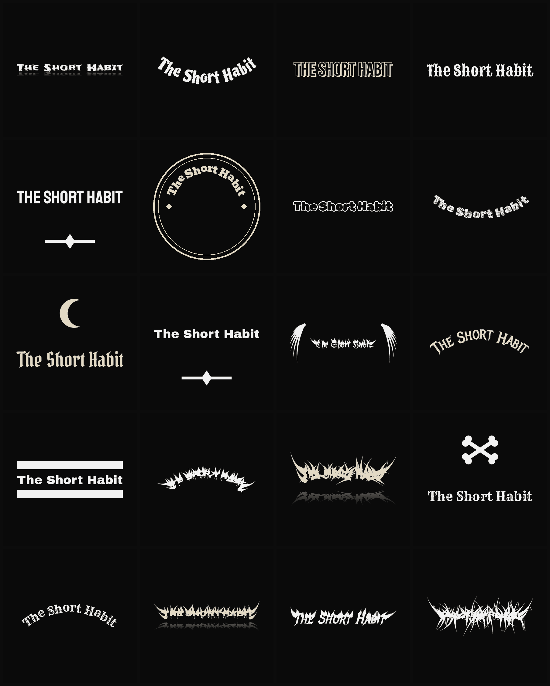 Twenty The Short Habit band logo ideas — different faces, treatments and spike settings