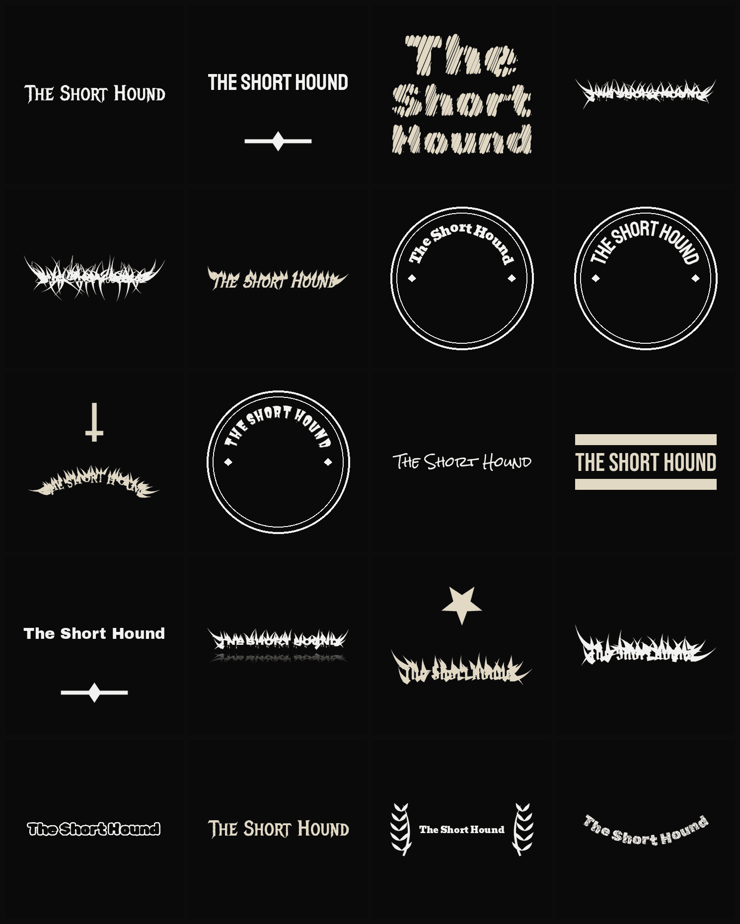 Twenty The Short Hound band logo ideas — different faces, treatments and spike settings