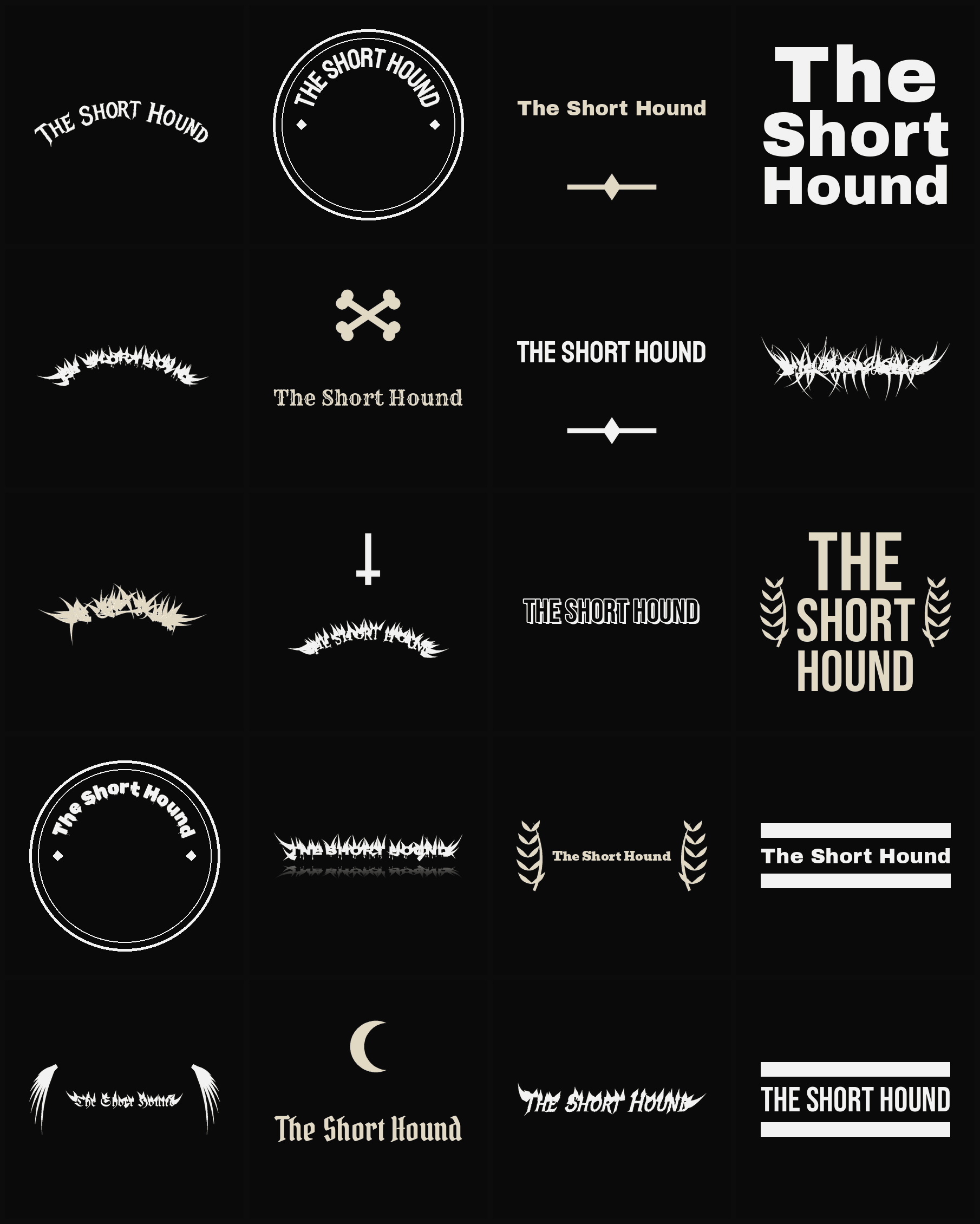 Twenty The Short Hound band logo ideas — different faces, treatments and spike settings