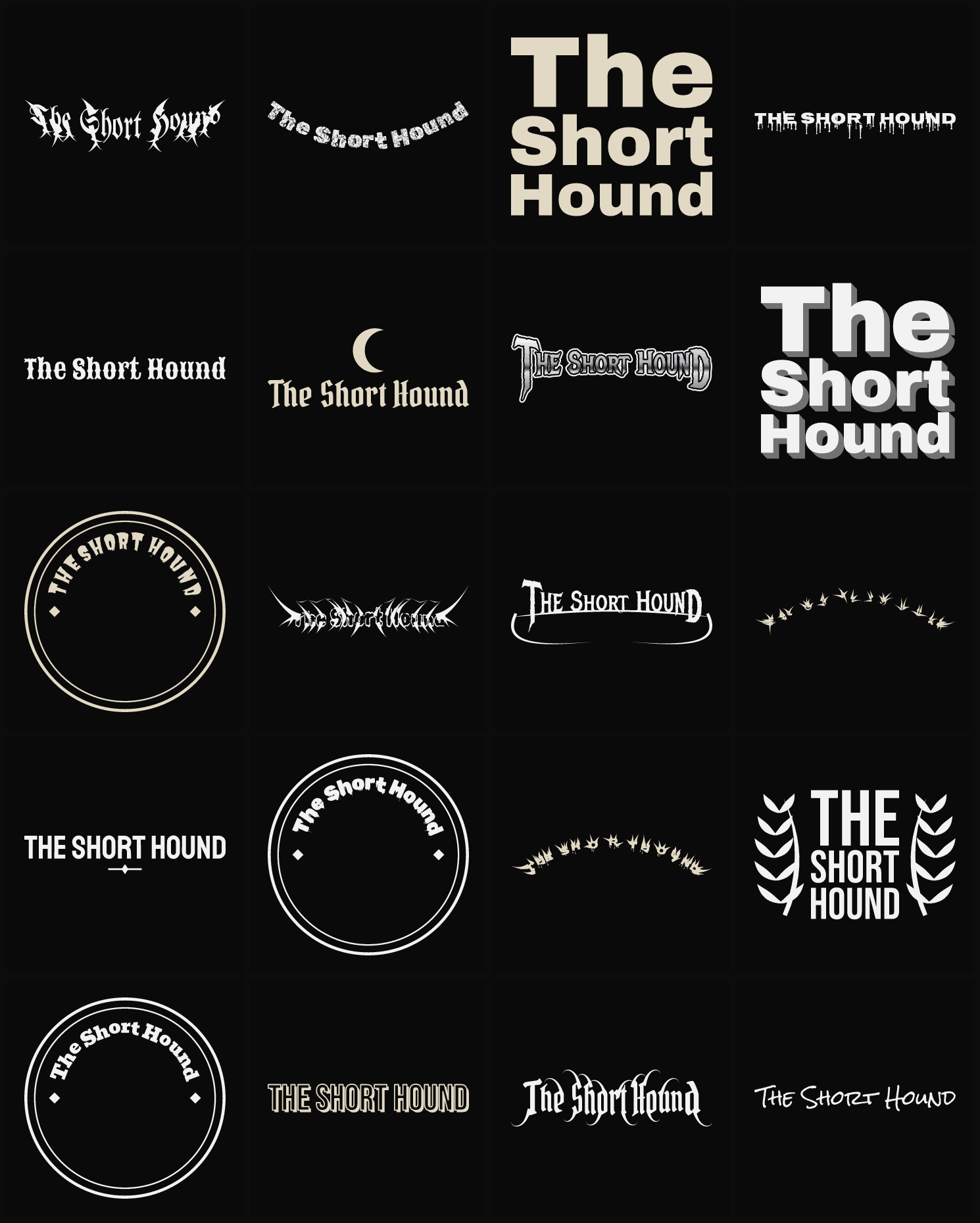 Twenty The Short Hound band logo ideas — different faces, treatments and spike settings